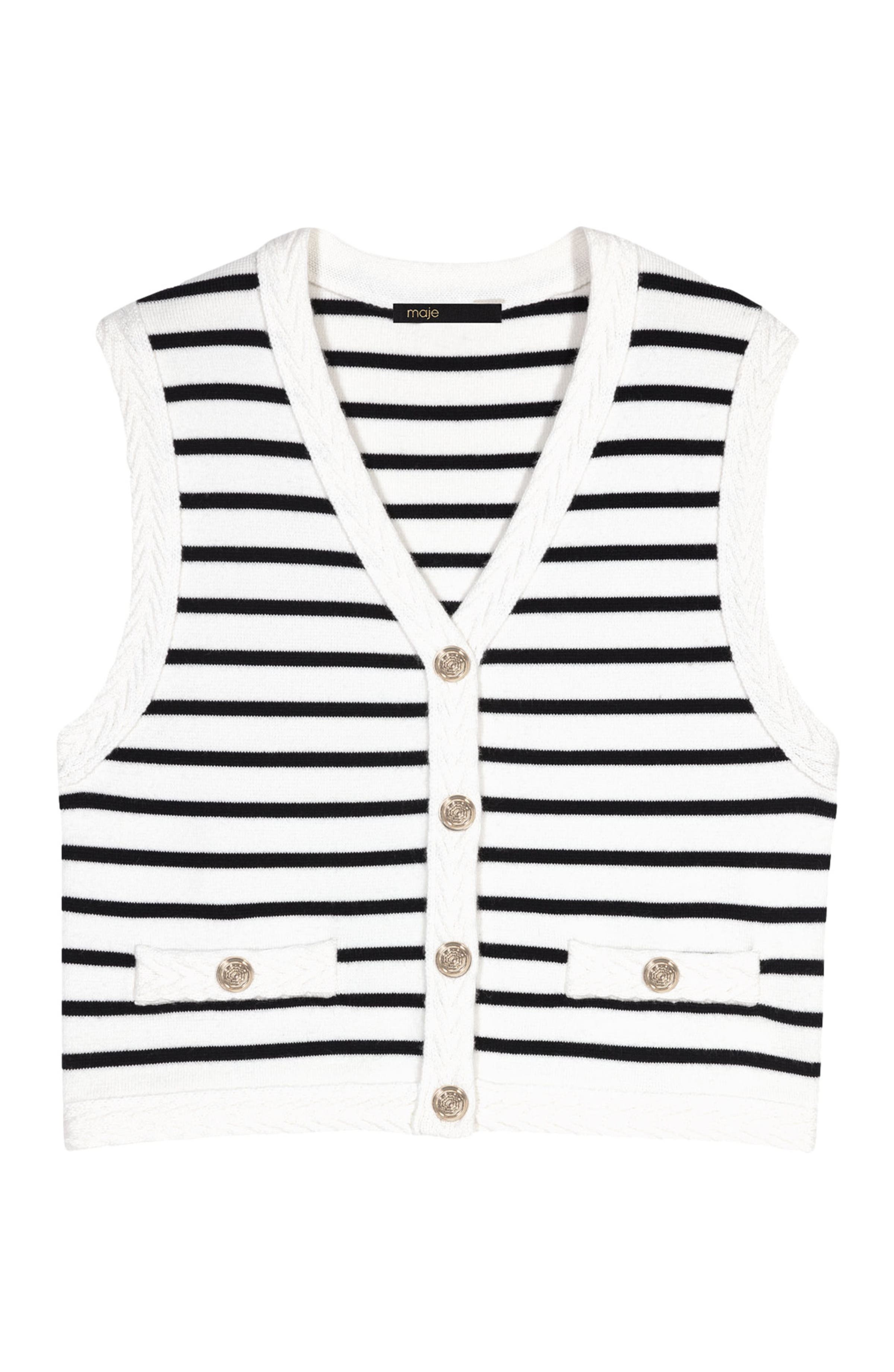 maje Sleeveless striped cardigan in Navy /Ecru at Nordstrom - 8