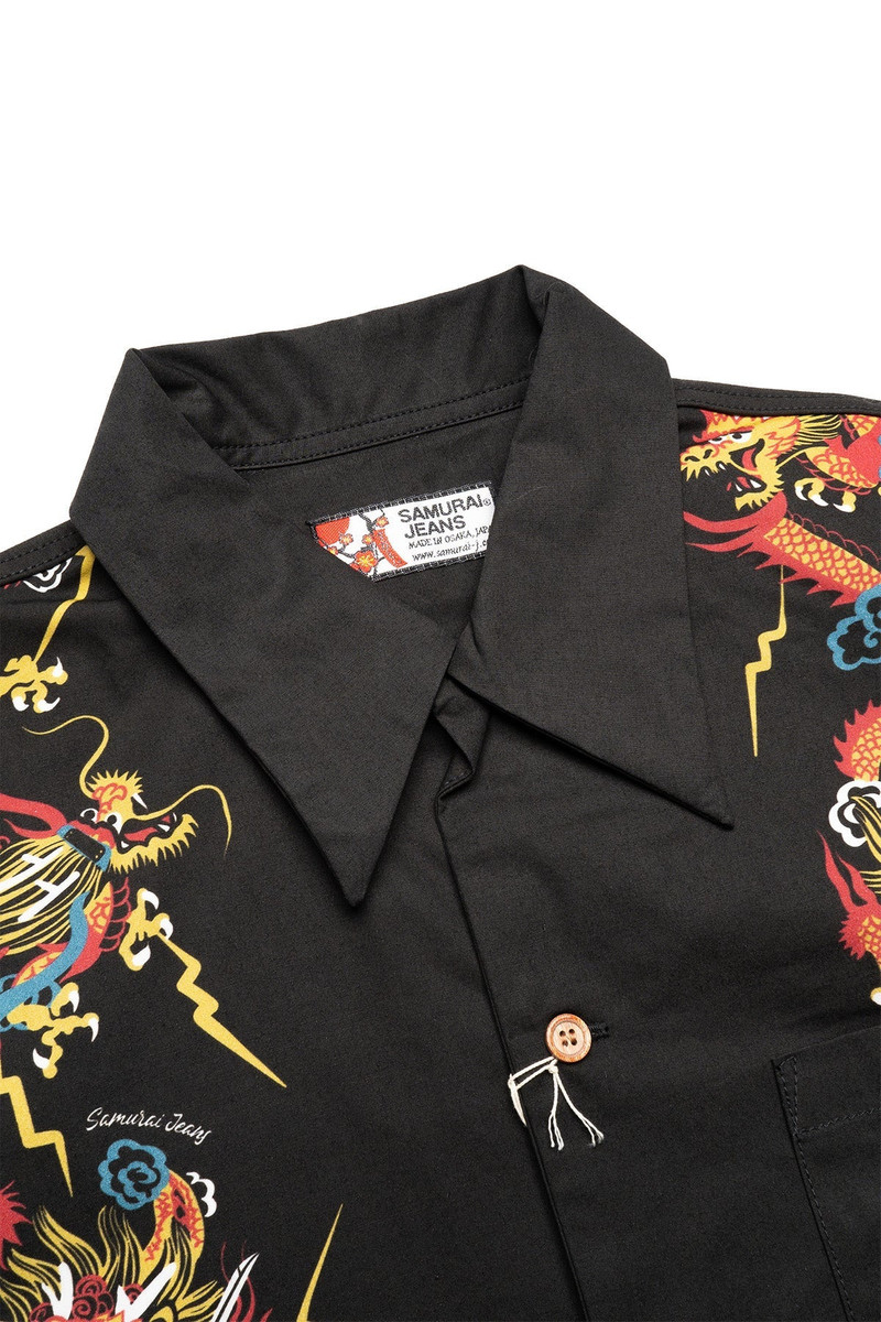 Samurai Jeans Dragon Motif Hawaiian Shirt - Black outlook