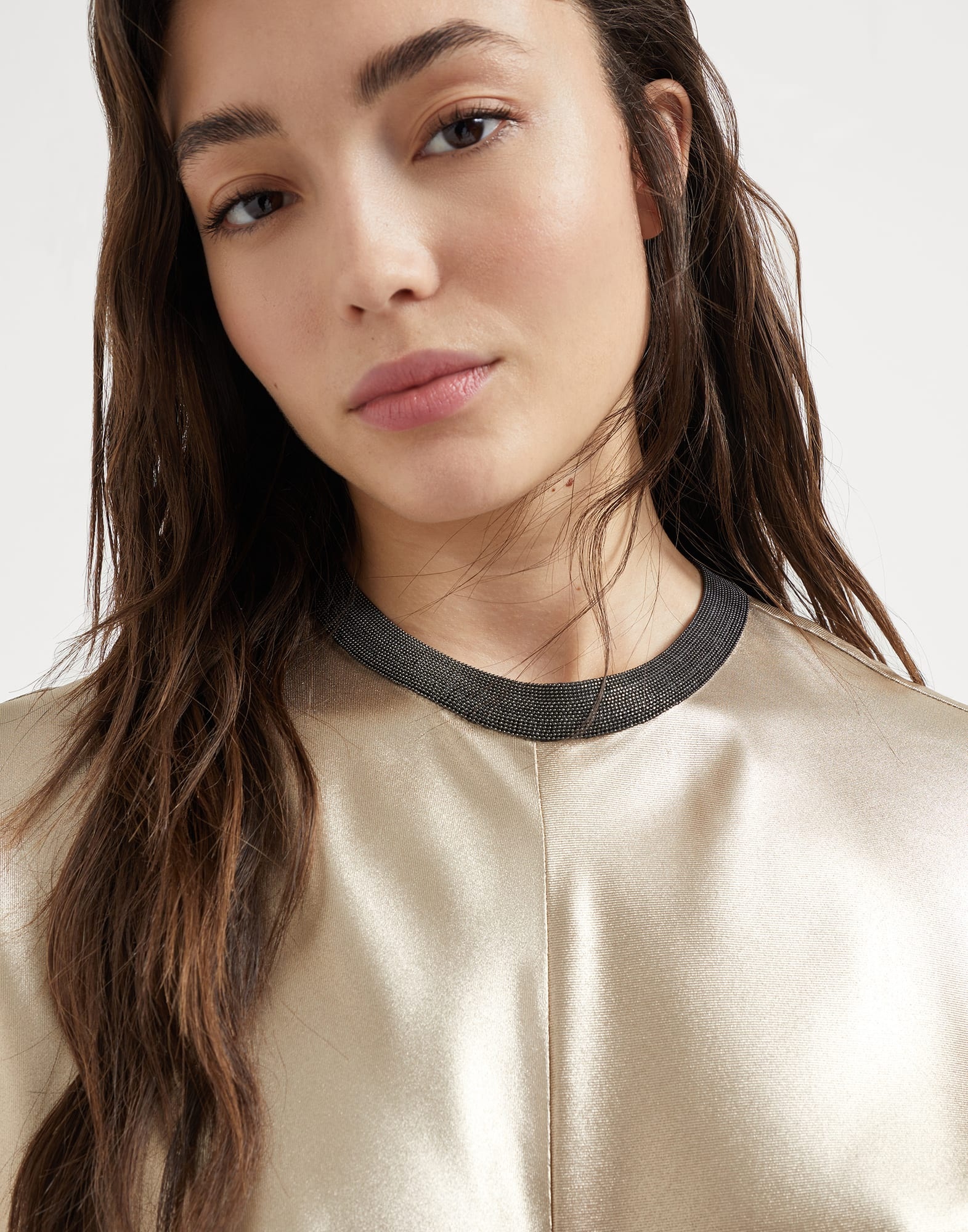 Lamé silk twill dress with precious detail - 3