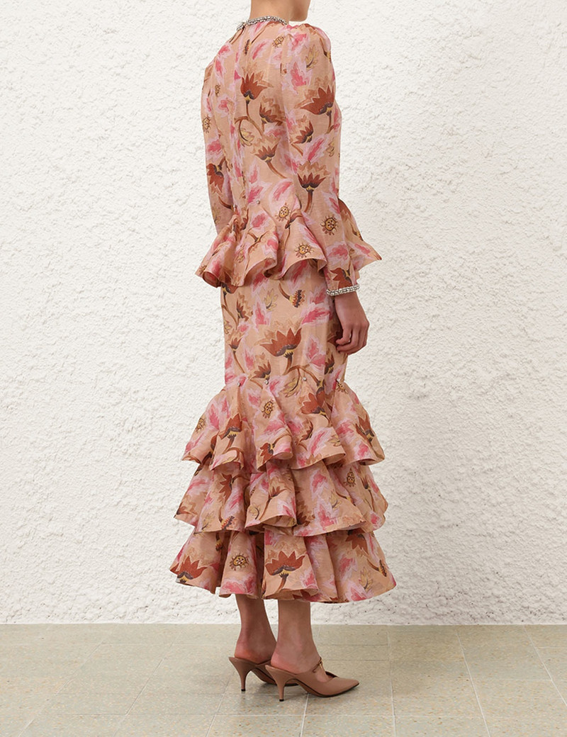 Zimmermann ILLUSTRATION TIERED MIDI DRESS - 1046DF241MYREDE | REVERSIBLE
