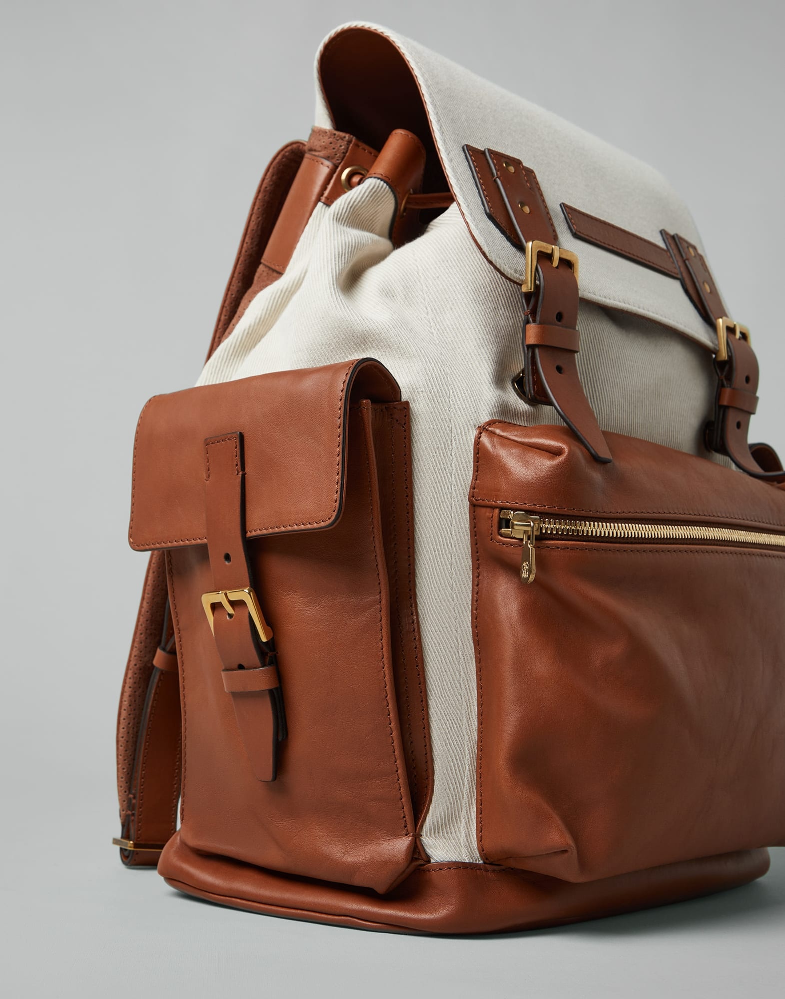 Cotton and linen cavalry and calfskin city backpack - 3