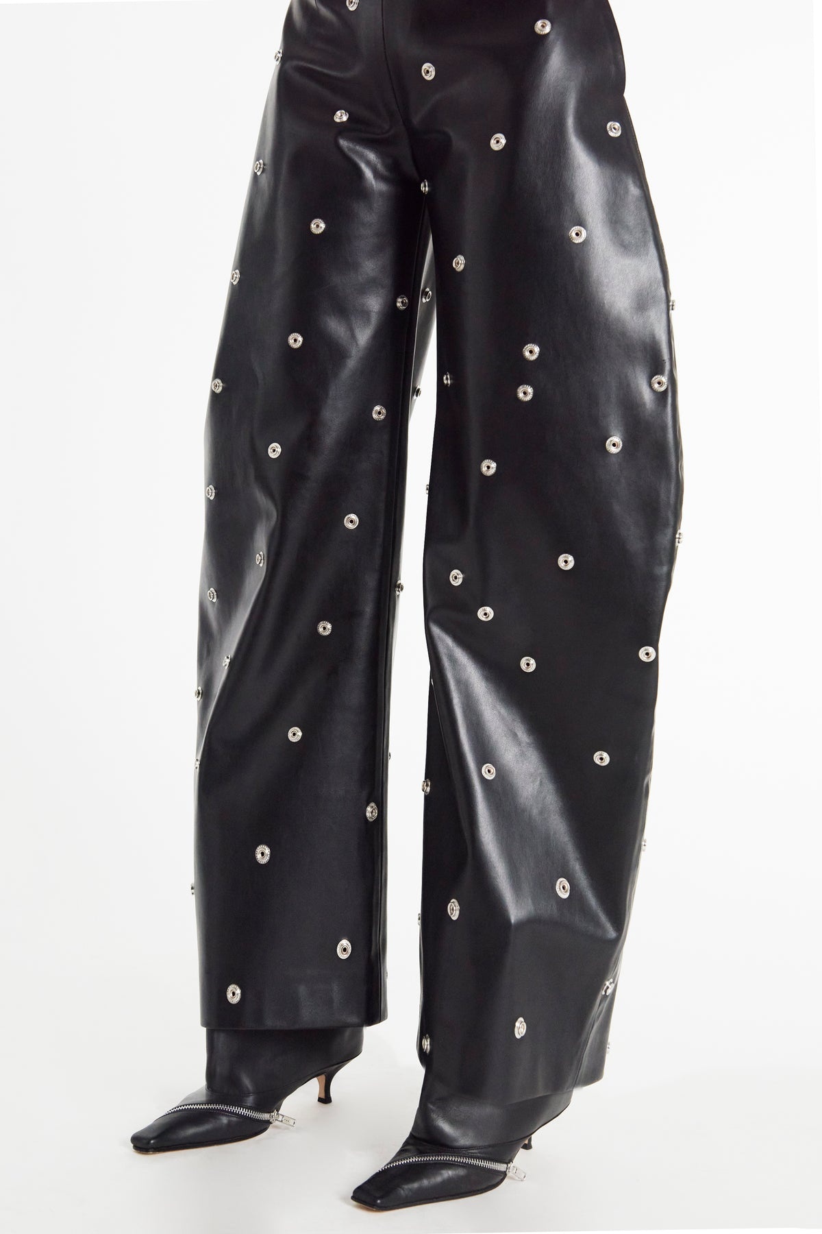FAUX LEATHER STUD TROUSER WITH SNAP-ON POCKETS BLACK - 5