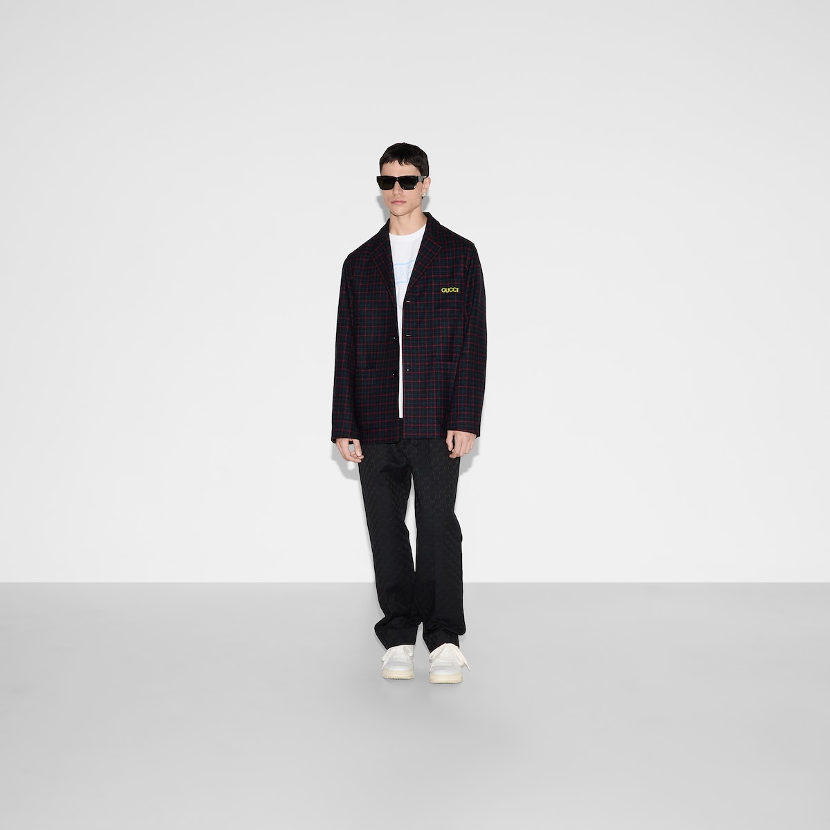 Embroidered check wool flannel jacket - 2