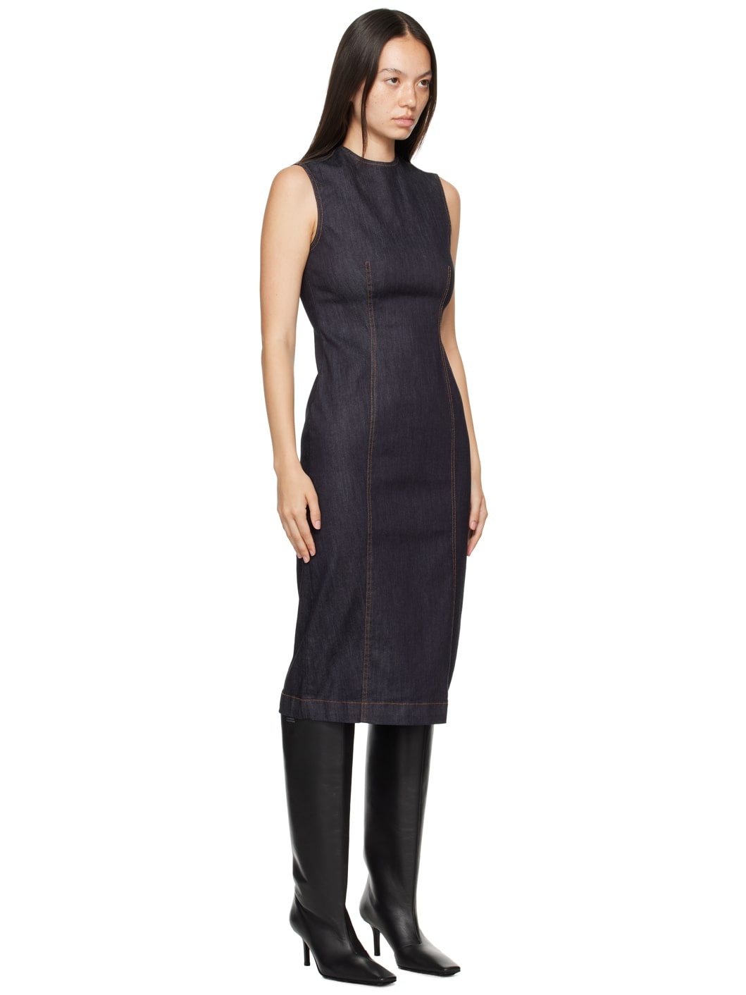 Indigo Crewneck Denim Midi Dress - 2