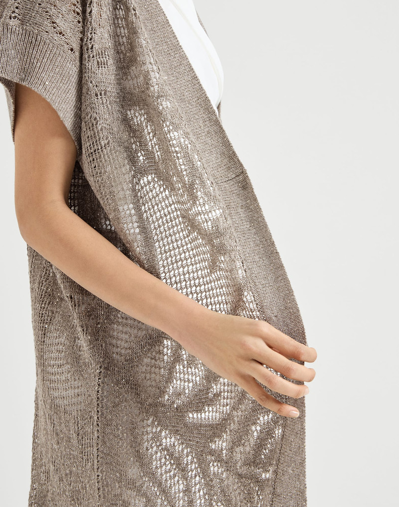 Dazzling water lillies long cardigan in linen and cotton 4