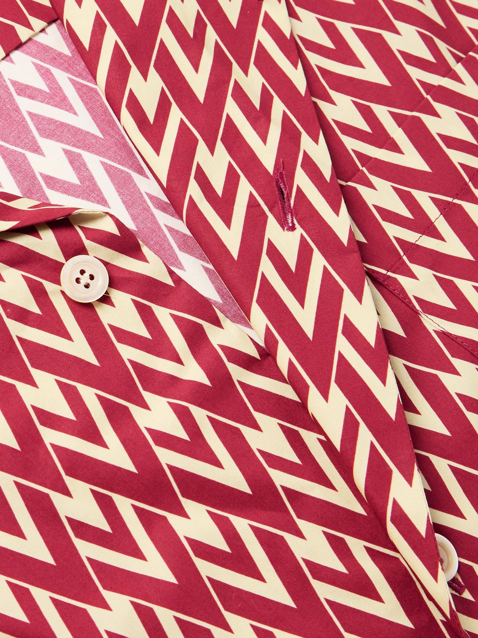 Camp-Collar Printed Cotton-Twill Shirt Red - 4