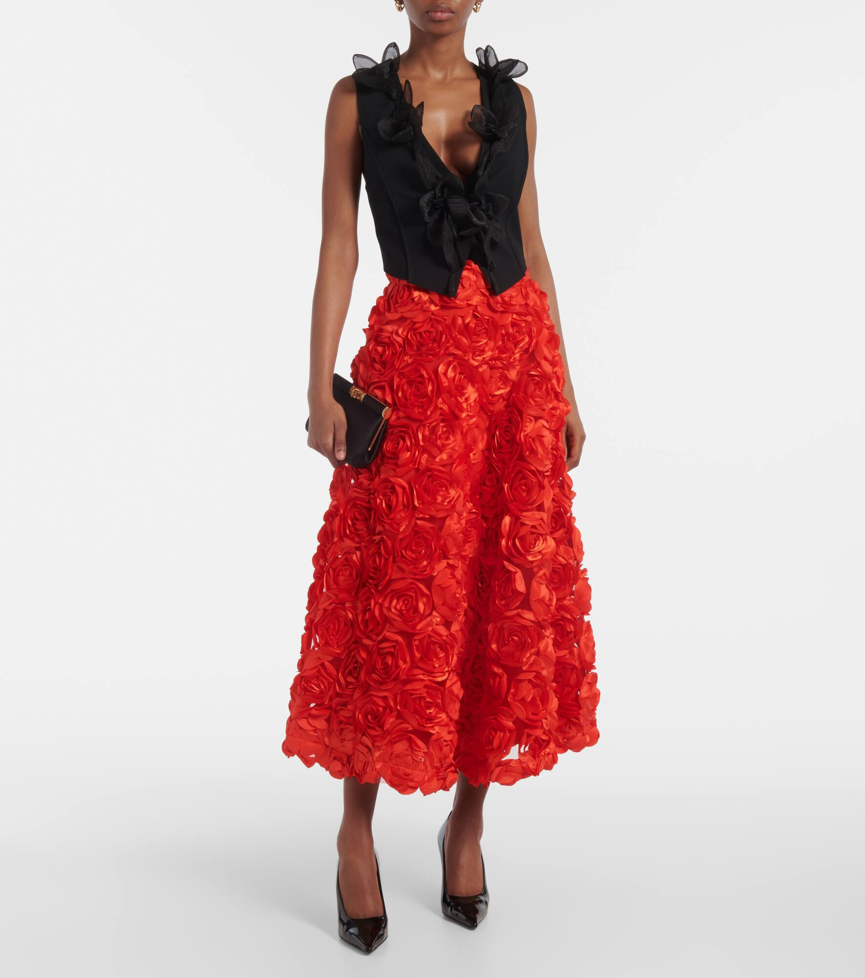 Floral-appliqué tulle midi skirt - 2