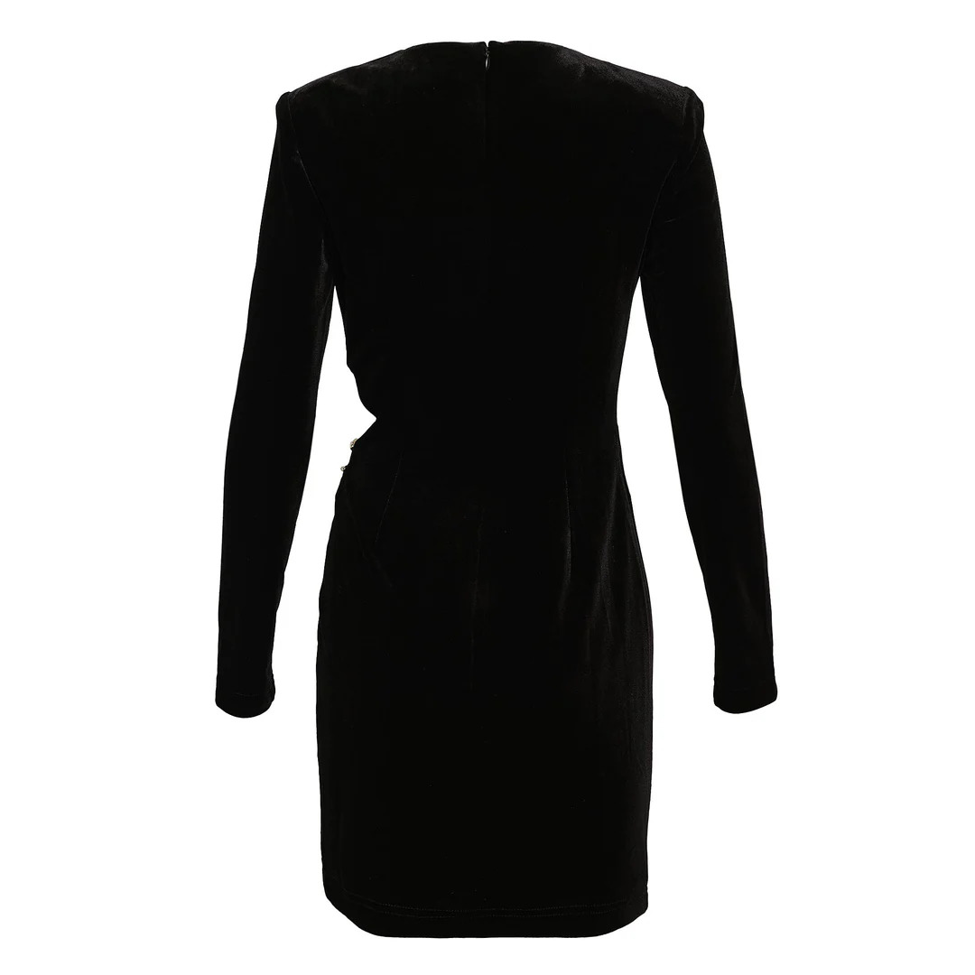 Black Velvet Embellished Mini Dress - 2