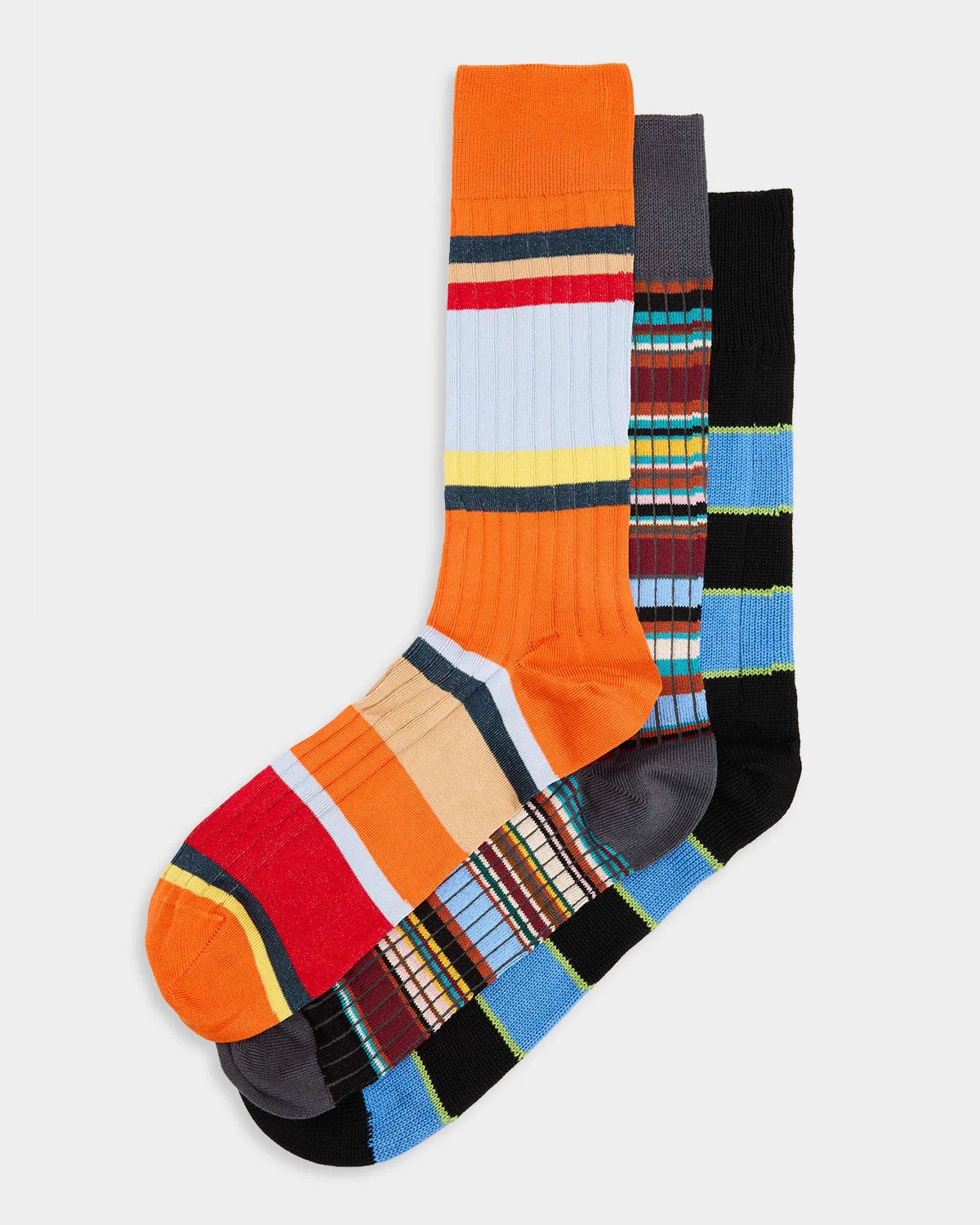Men's Multi-Stripe Ribbed Mid-Calf Socks - 1