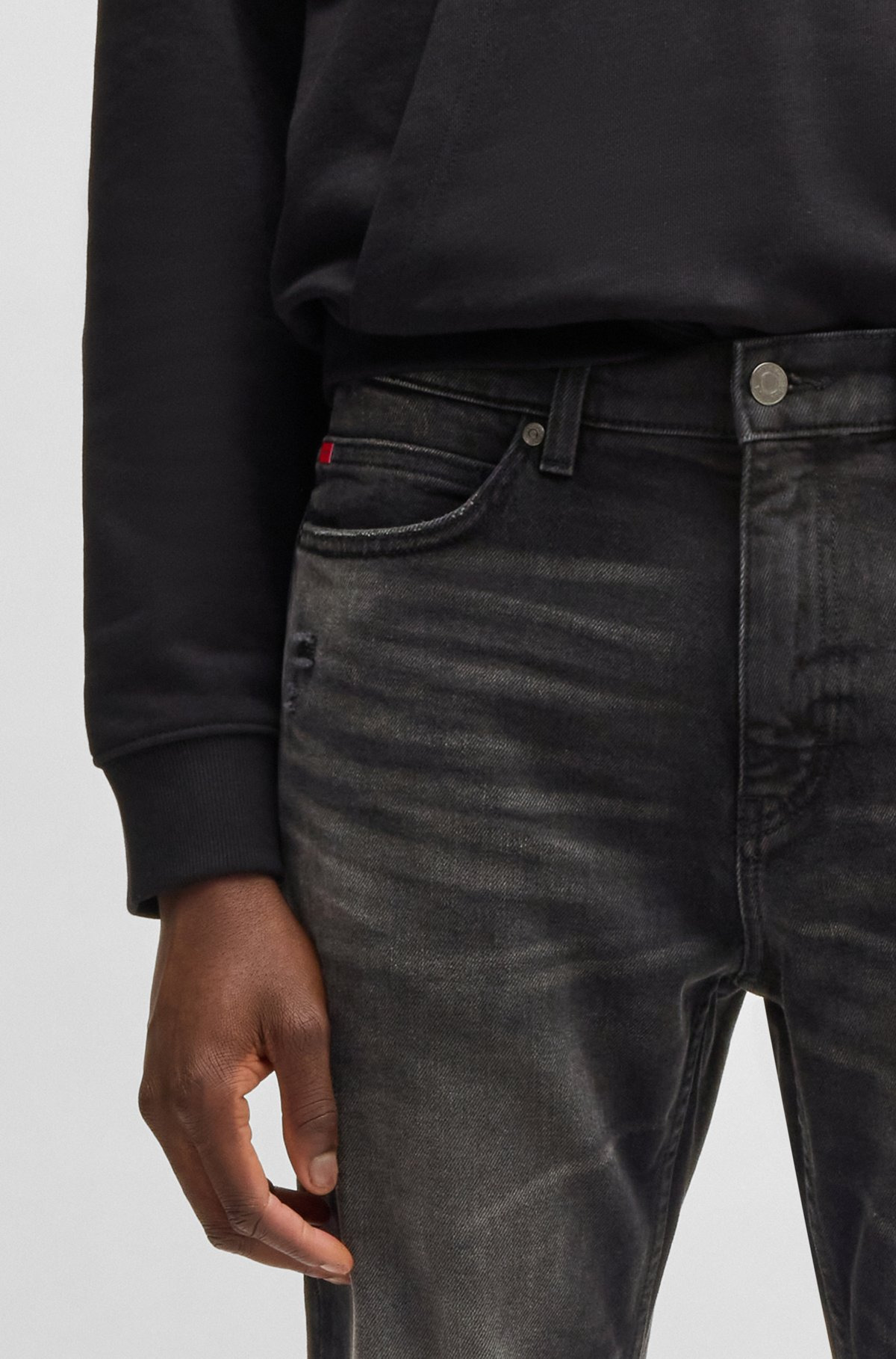 SLIM-FIT JEANS IN BLACK STRETCH DENIM - 5