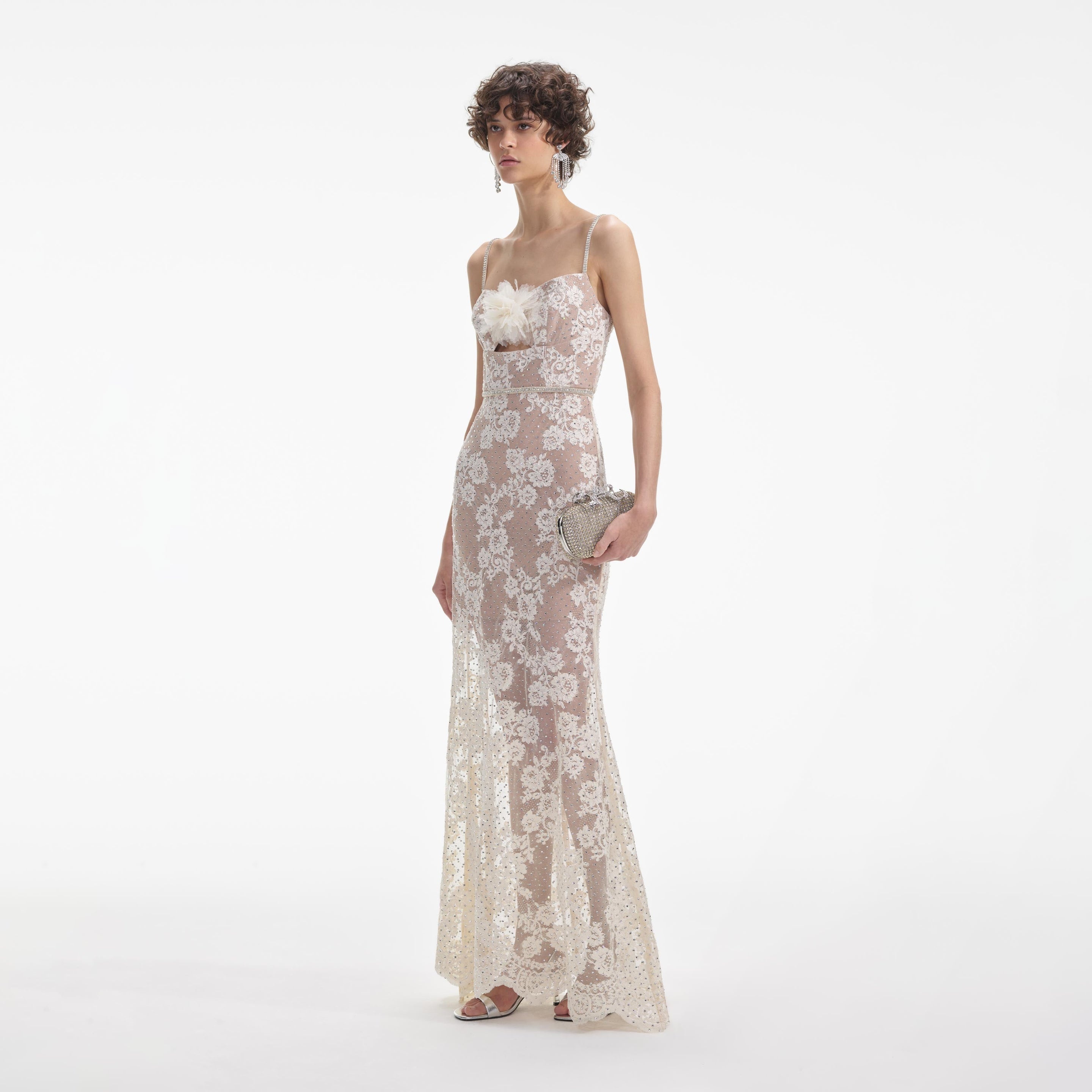 white christmas dresses Self-Portrait - Navy Rhinestone Mesh Cut Out Maxi Dress main image 1