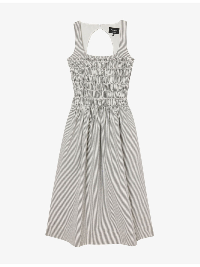 Striped Shirred-Bodice Cotton Midi Dress 1