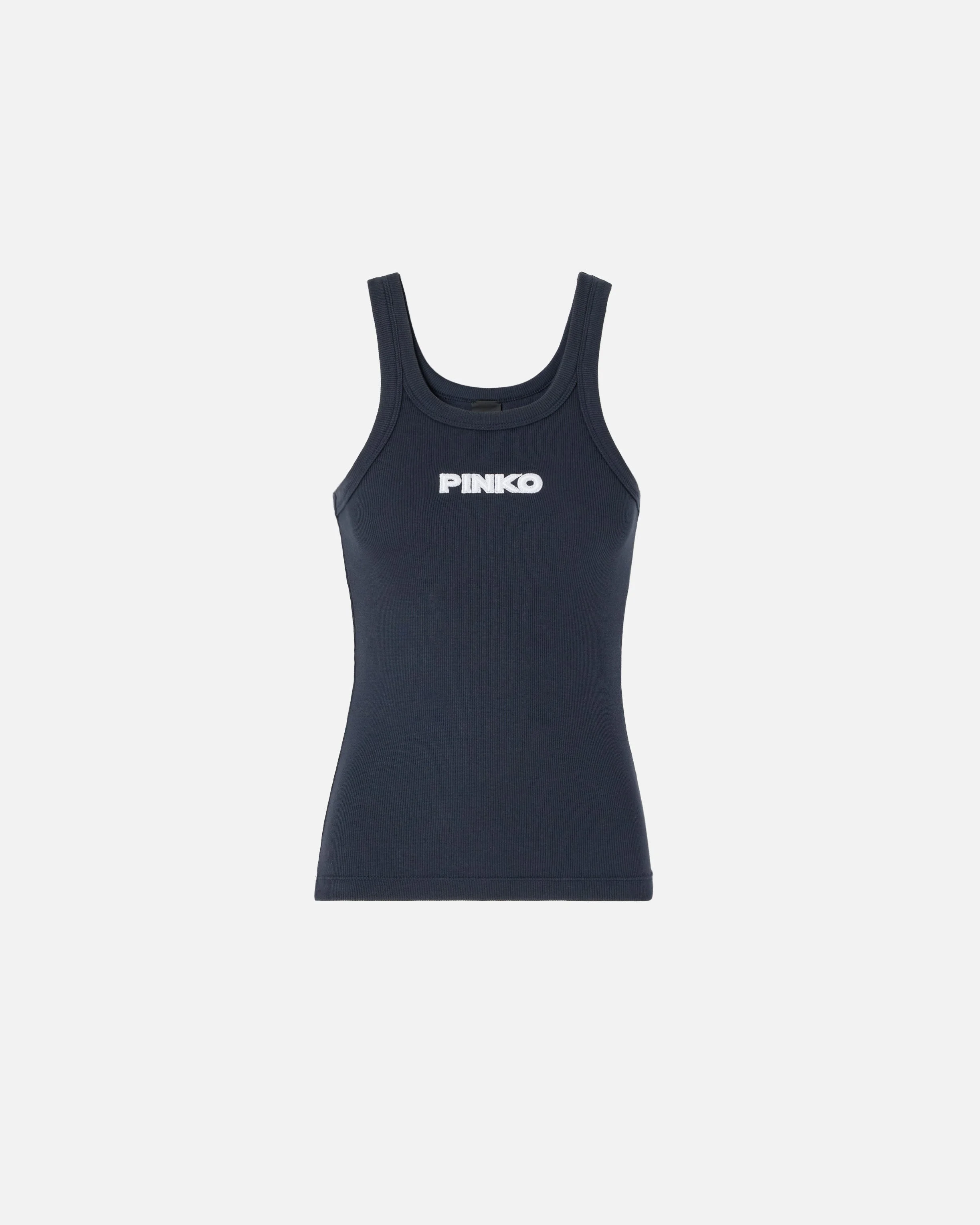 RIBBED VEST TOP WITH PINKO 3D LOGO - 1