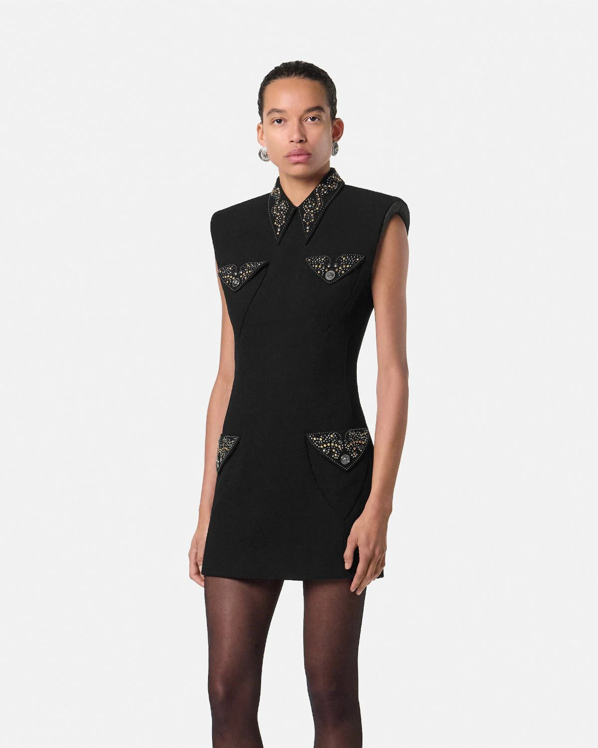 Studded Wool Fitted Mini Dress - 4
