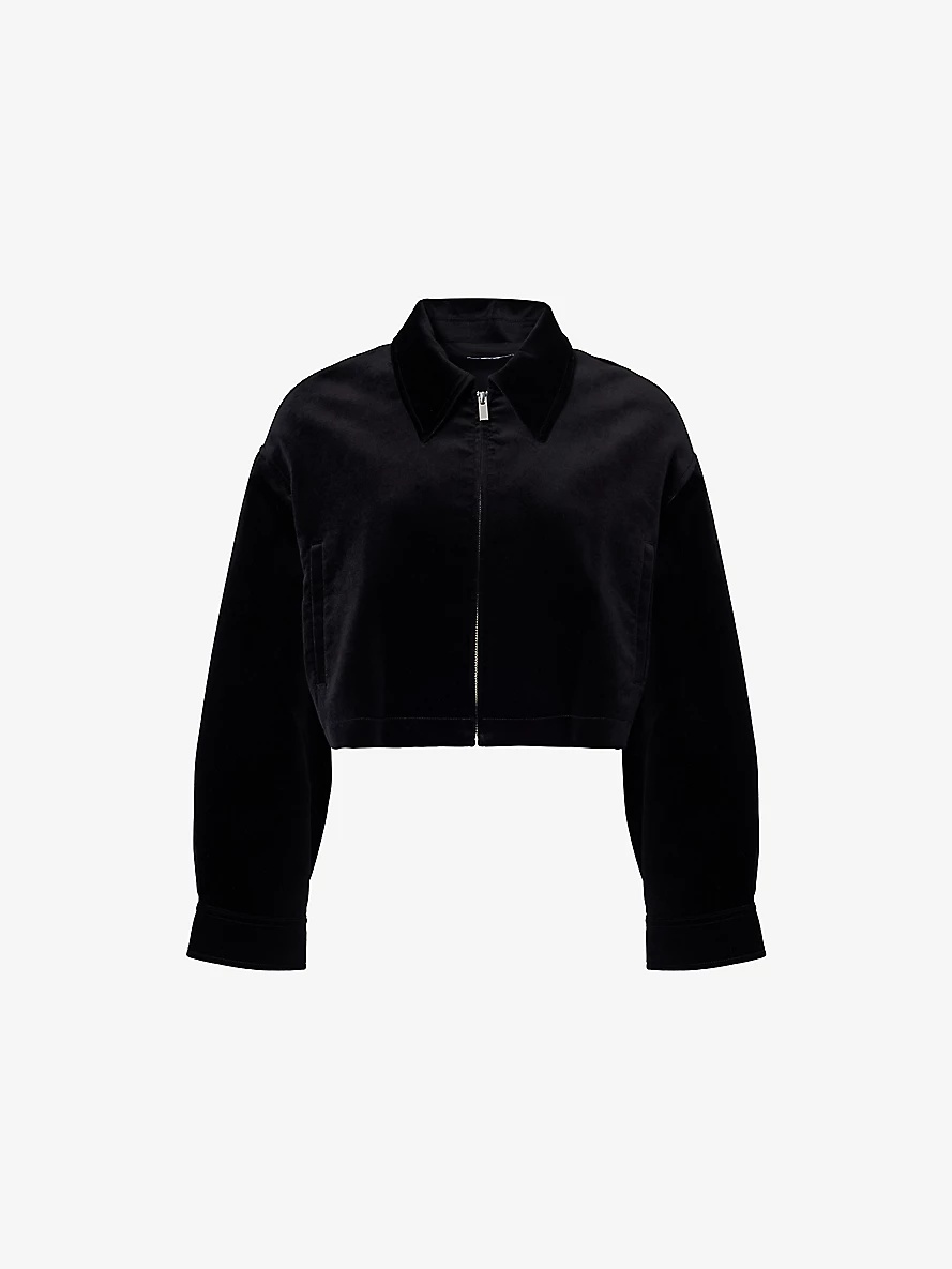Velvet-texture collar regular-fit stretch-cotton jacket - 1