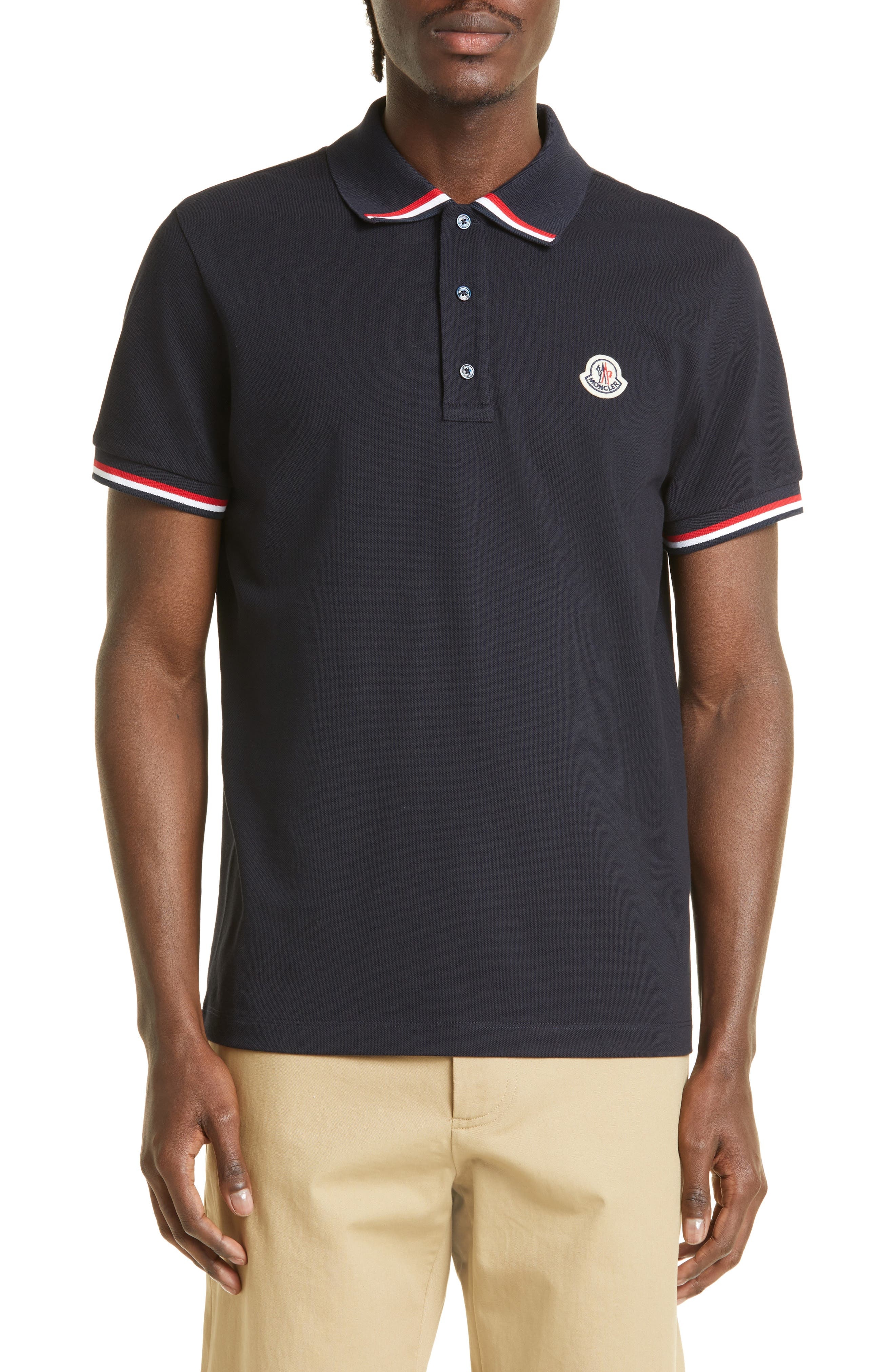 Moncler Tipped Piqué Polo in Navy at Nordstrom - 1