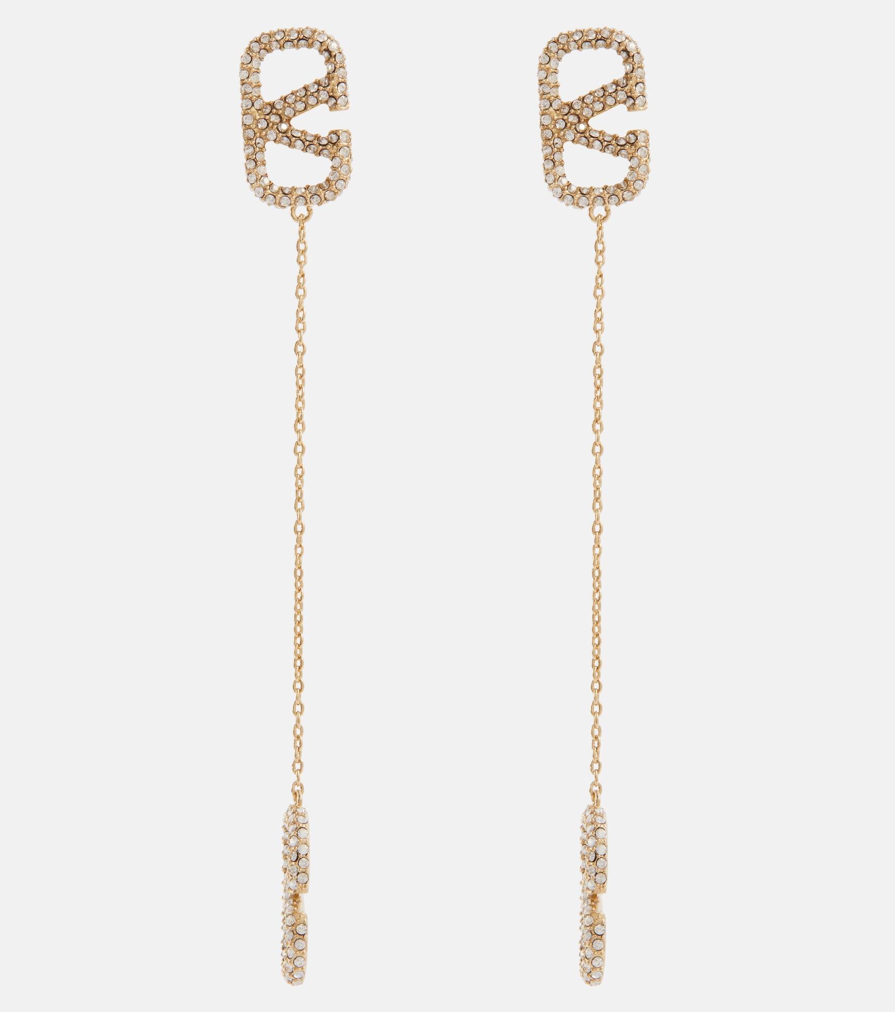 VLogo Signature crystal-embellished drop earrings - 1