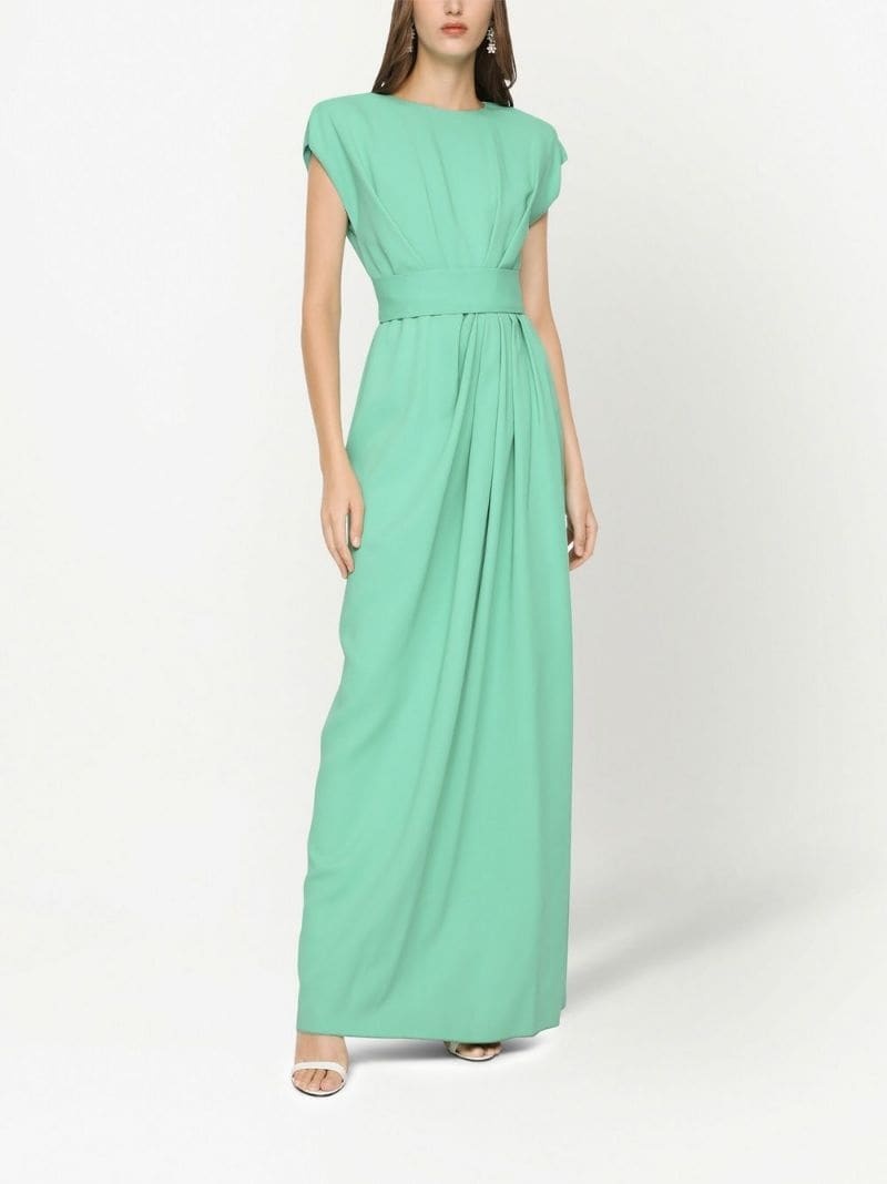 pleated cap-sleeve gown - 3