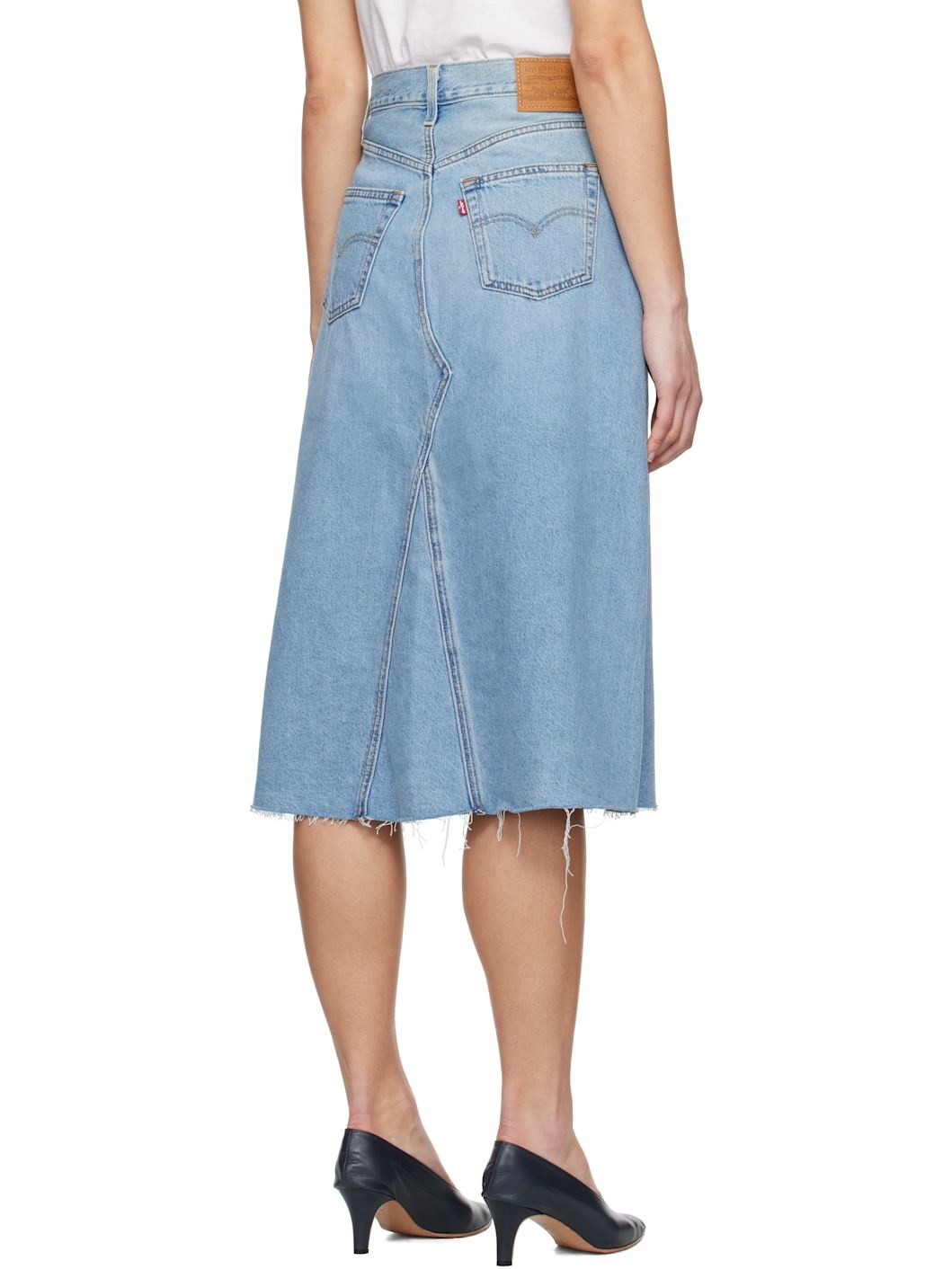 Blue High Rise A-Line Denim Midi Skirt - 3