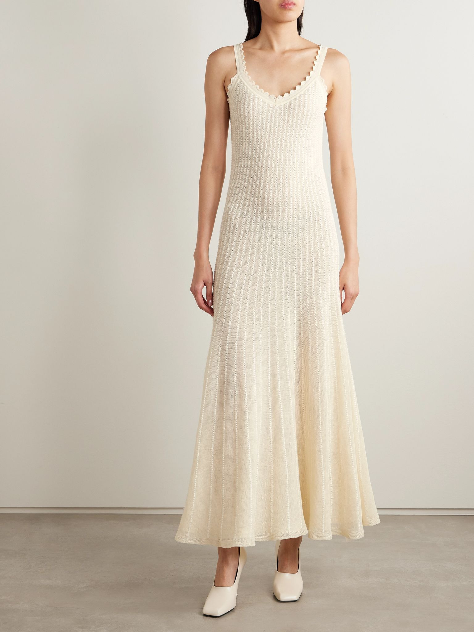 Thora pointelle-knit midi dress Cream - 3