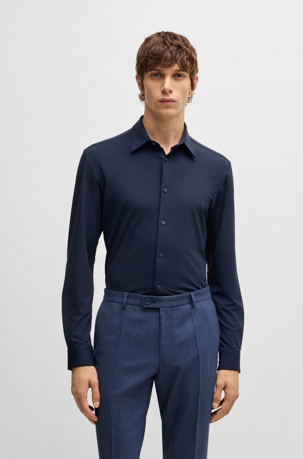 SLIM-FIT SHIRT IN MELANGE PERFORMANCE-STRETCH JERSEY - 2