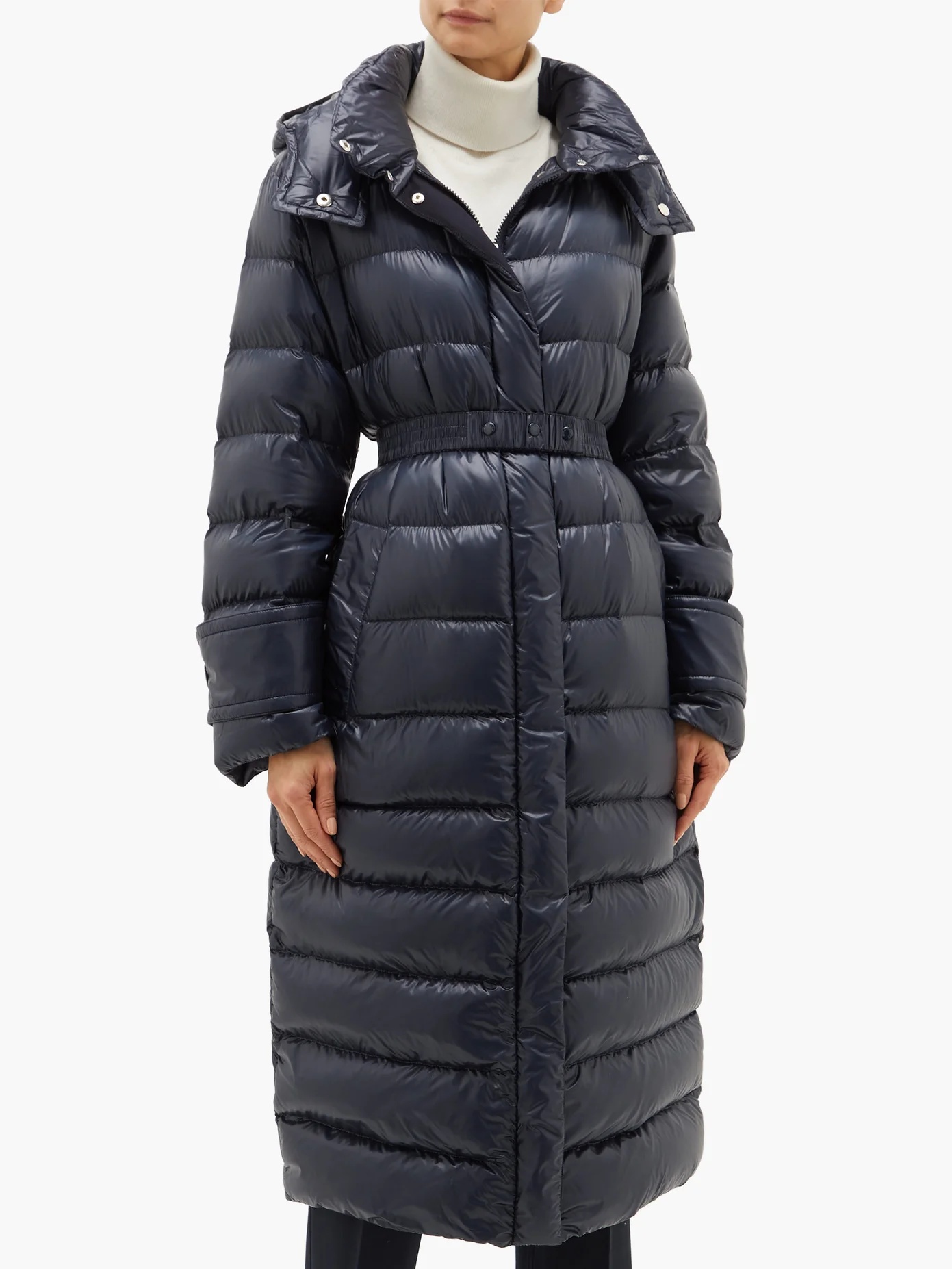 Cobalt hooded quilted-down coat - 6