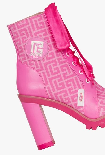 Balmain x Barbie - Pink canvas monogram print Petra Ranger ankle boots - 6