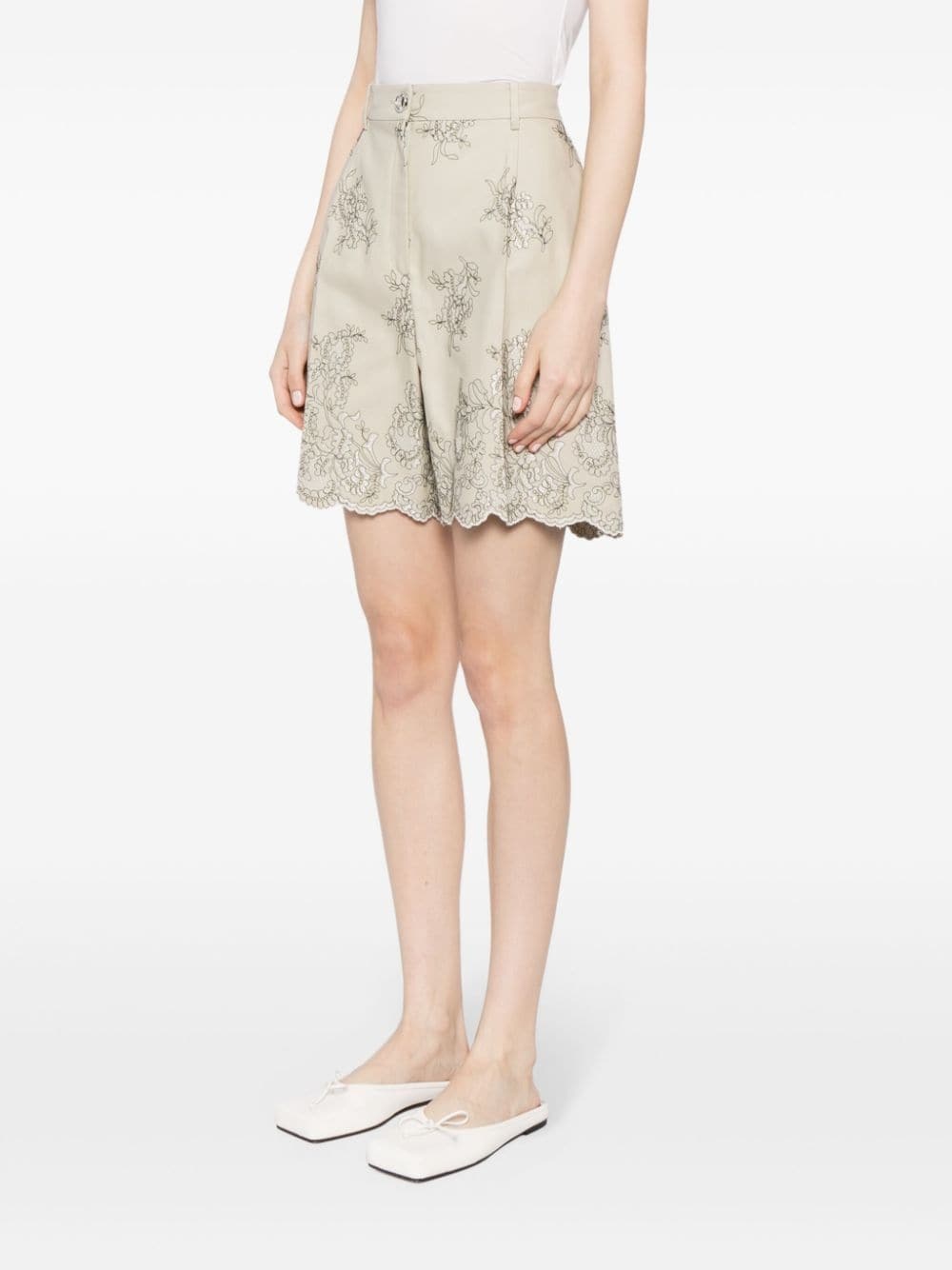 floral-embroidered high-waist shorts - 3