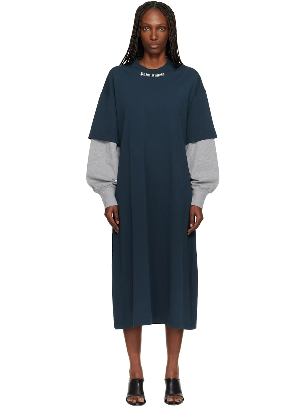 Navy Curved Logo Layered Maxi Dress - 1