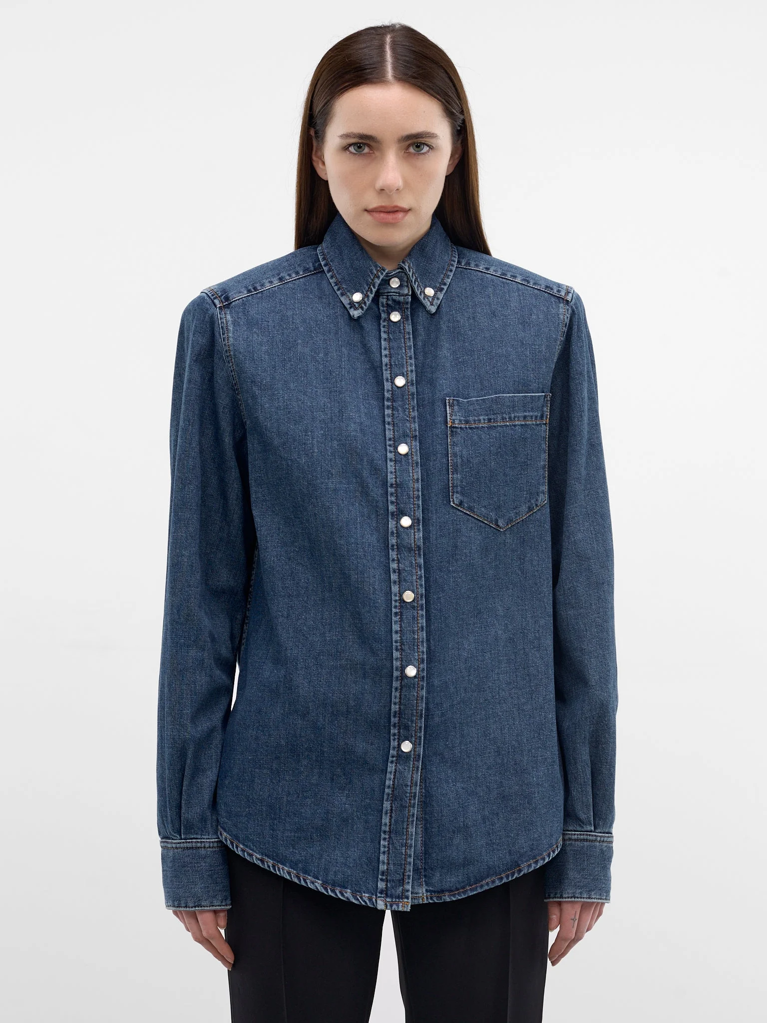 Blue Denim Button-Down Shirt - 1