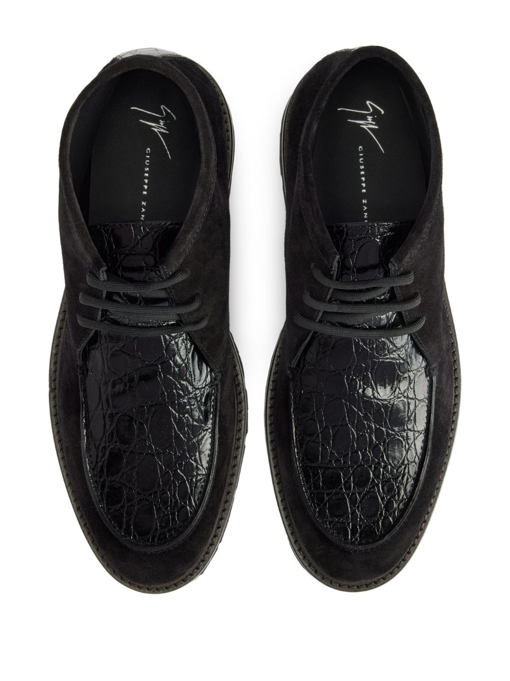 crocodile-effect suede lace-up shoes - 3