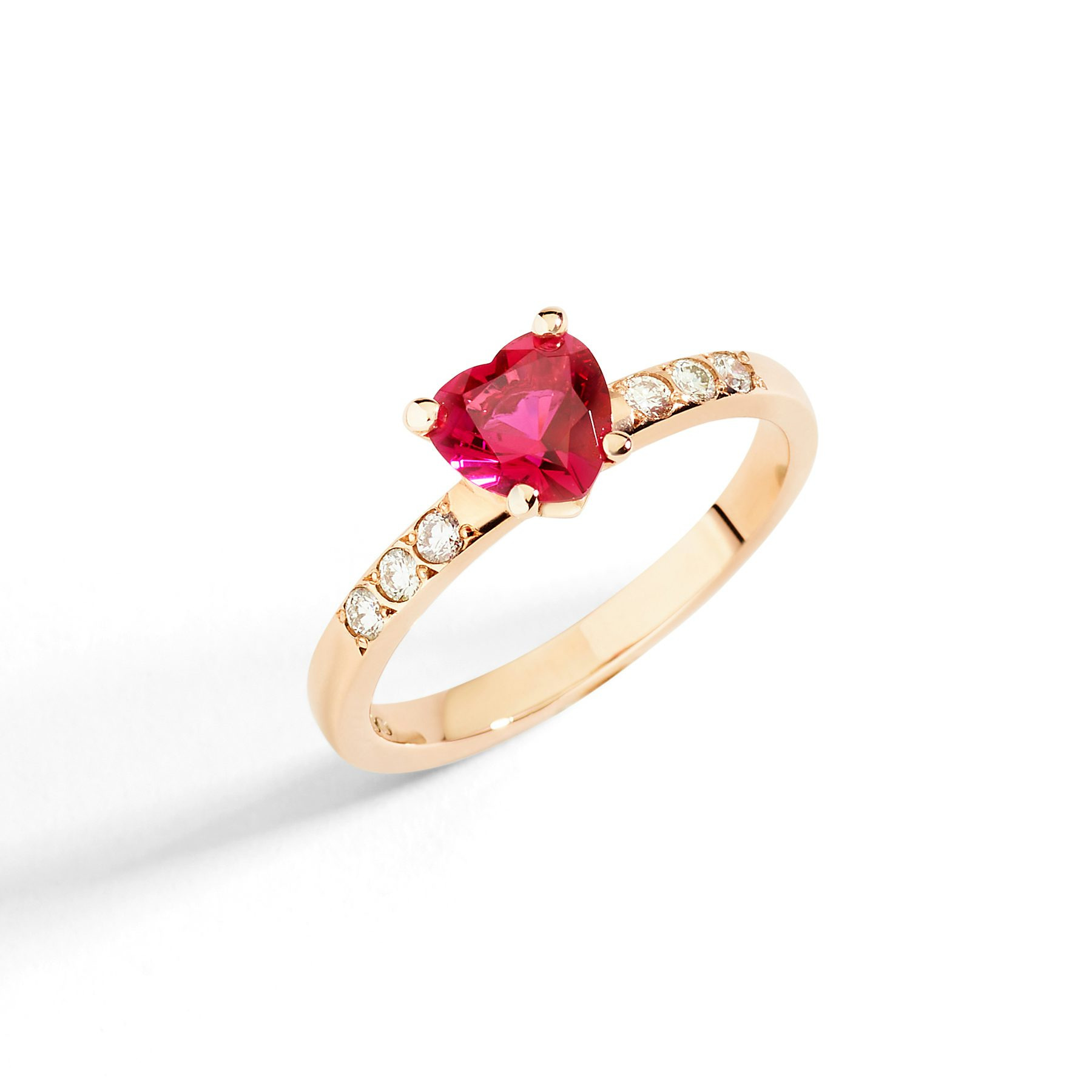 ROSE GOLD, SYNTHETIC RUBY & DIAMOND HEART RING - 1
