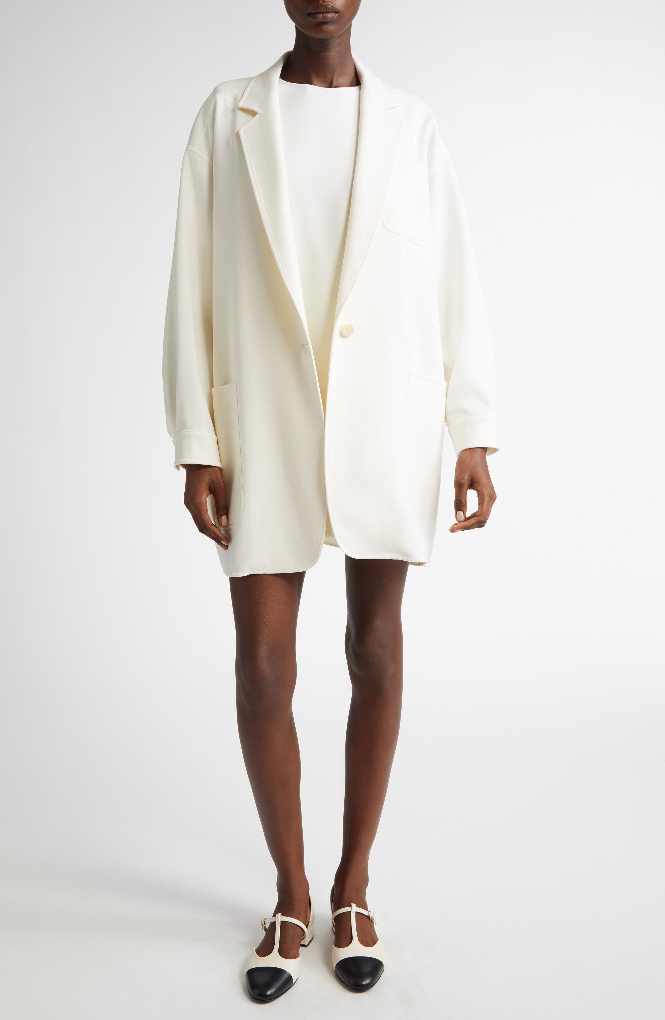 Max Mara Oversize Single Breasted Stretch Wool Canvas Blazer in White at Nordstrom - 2