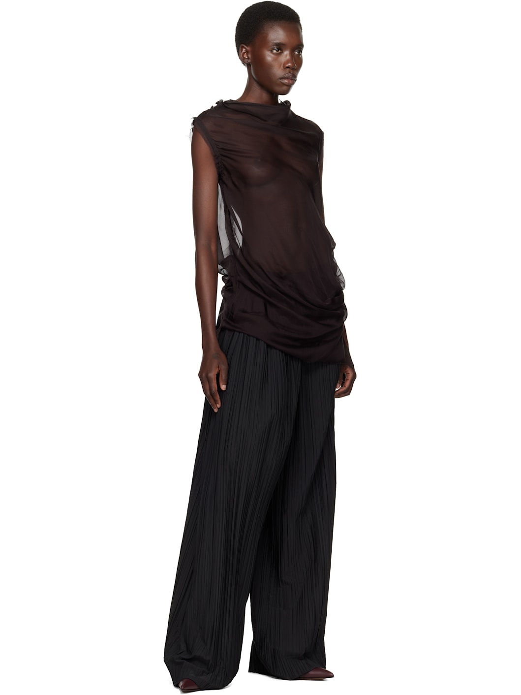 Purple Draped Sleeveless Blouse - 4