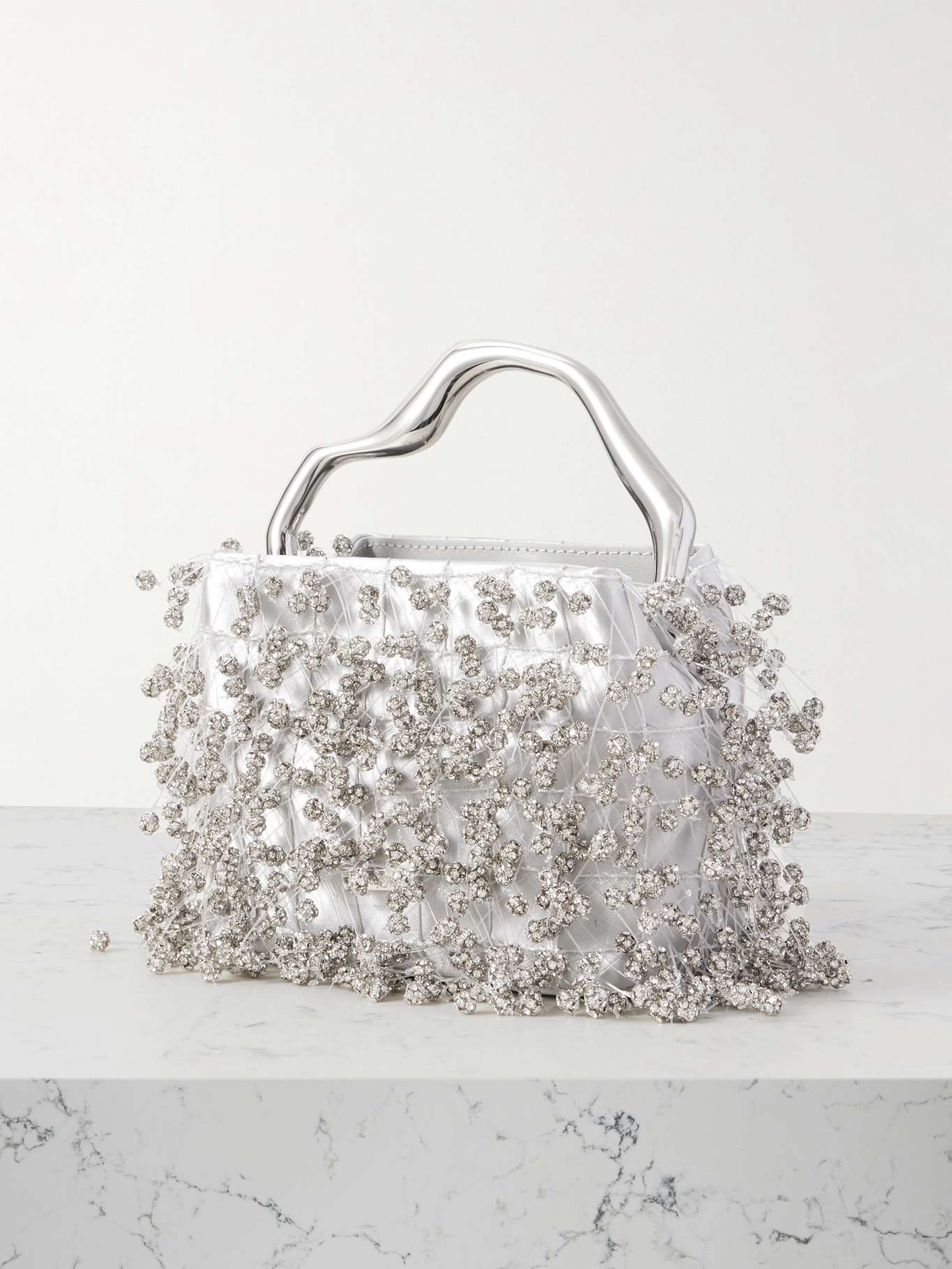 Solene mini crystal-embellished satin tote Clear - 3