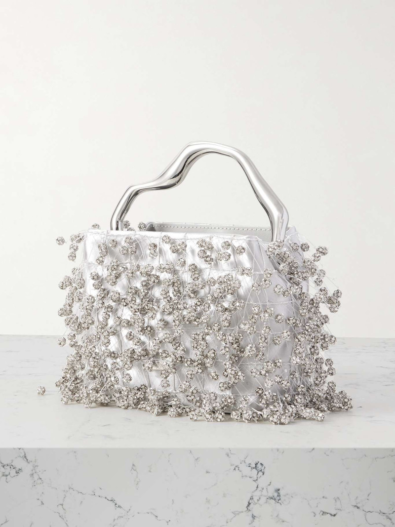 Solene mini crystal-embellished satin tote Clear 3
