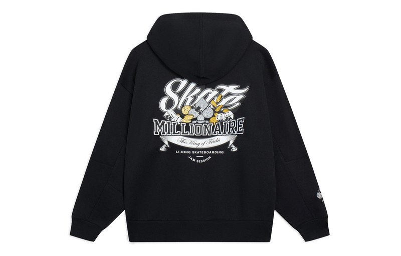 Li-Ning Li-Ning Skateboarding Millionaire Graphic Hoodie 'Black' AWDT223-3 outlook