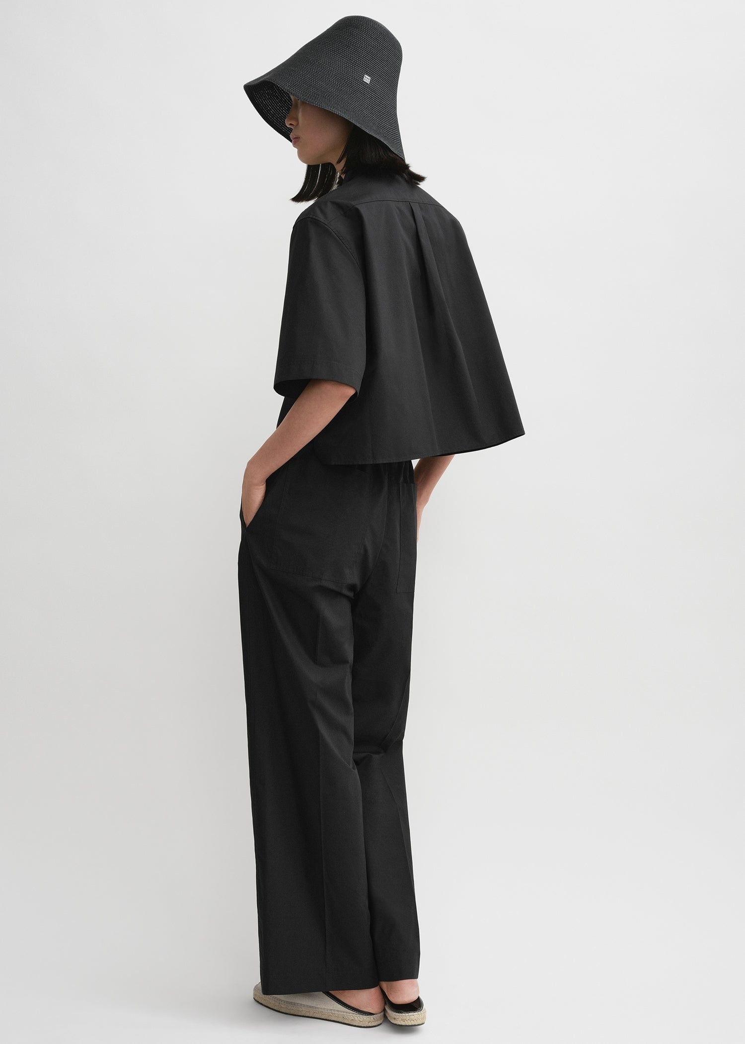 Cropped cotton-poplin shirt black - 3