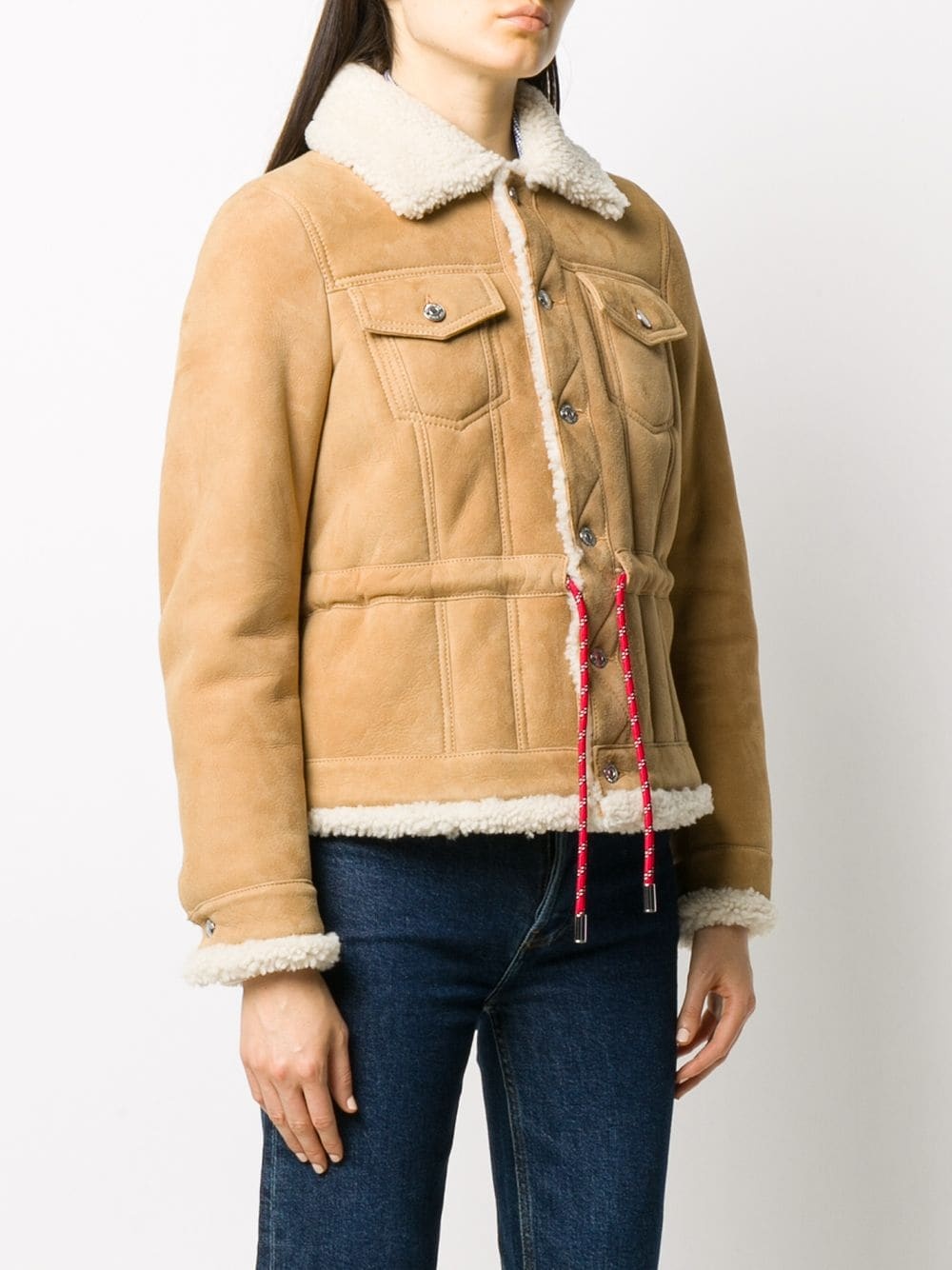 sheepskin jacket with contrast belt - 3