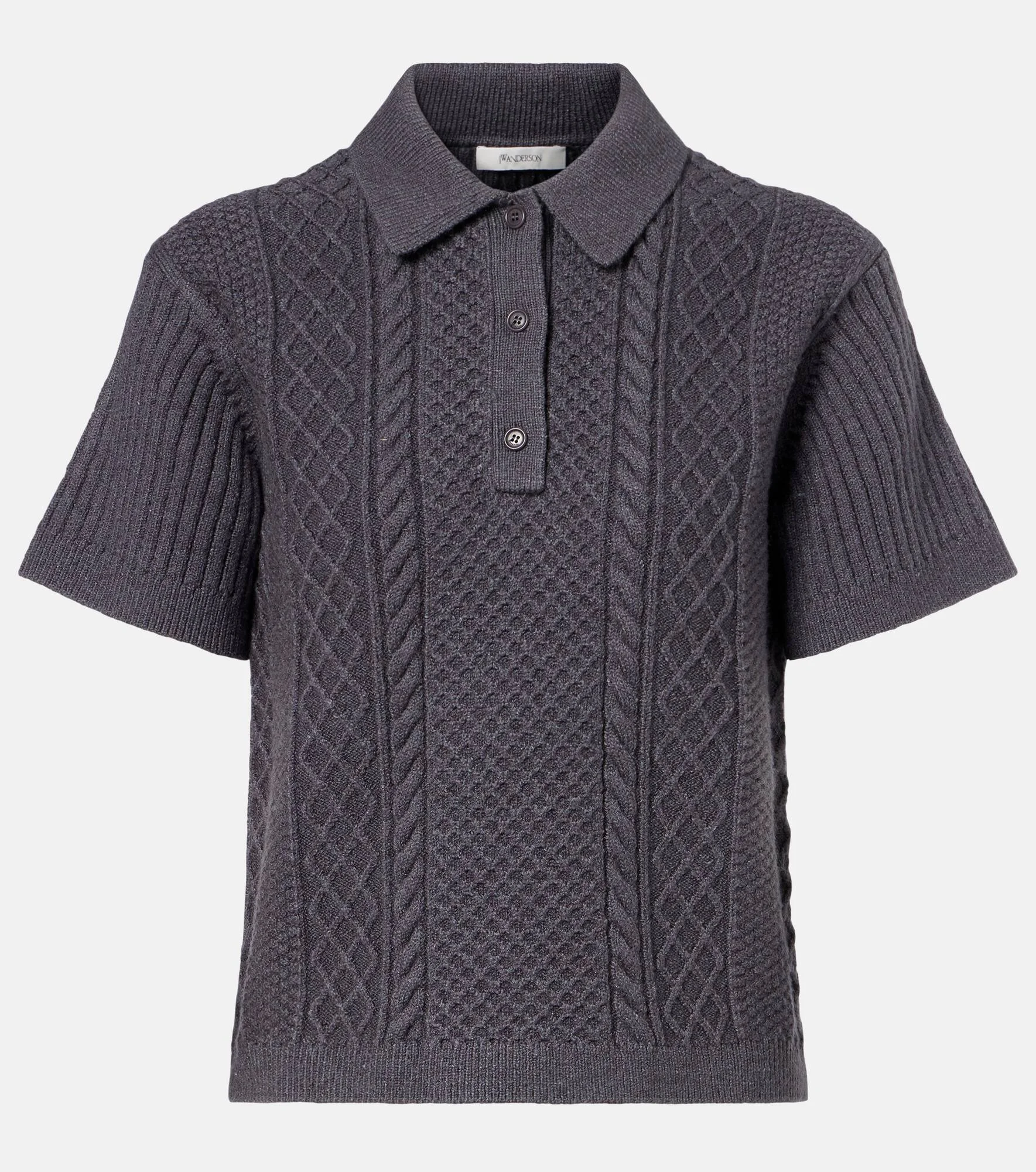 Cable-knit wool and cotton-blend polo shirt - 1