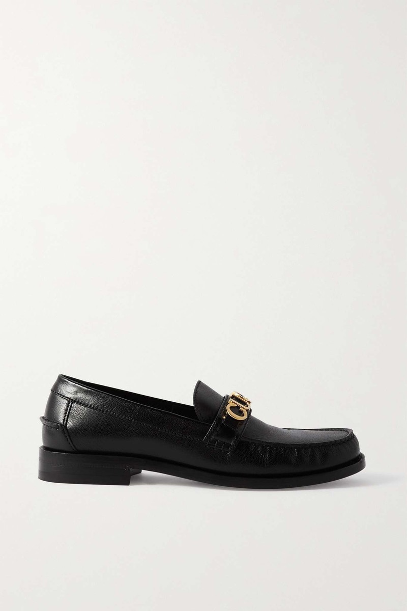 Cara logo-embellished textured-leather loafers - 1
