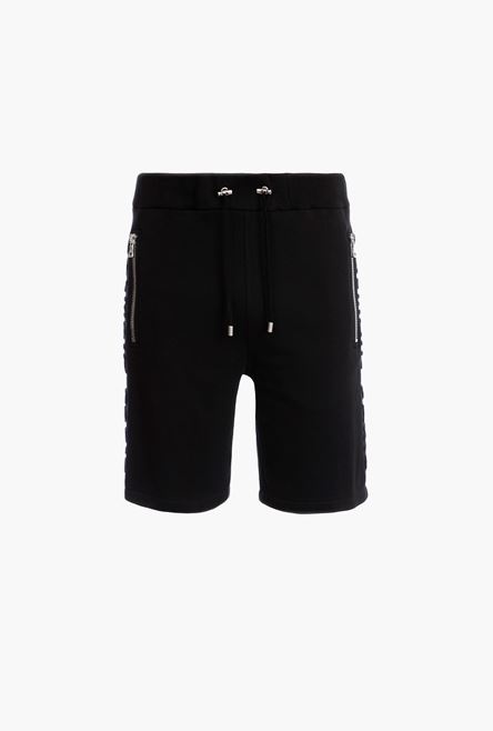 Black cotton shorts with embossed black Balmain logo - 1