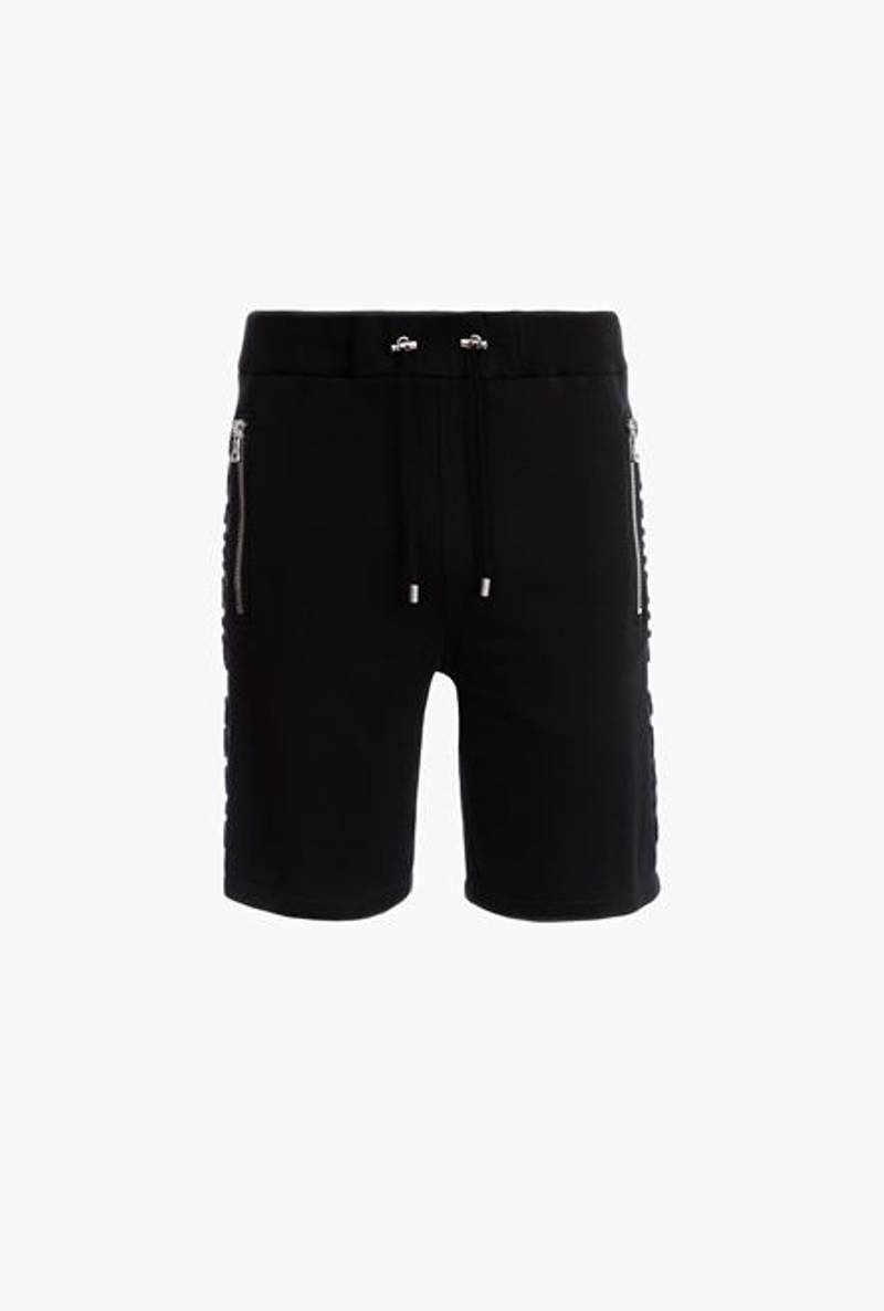 Black cotton shorts with embossed black Balmain logo 1