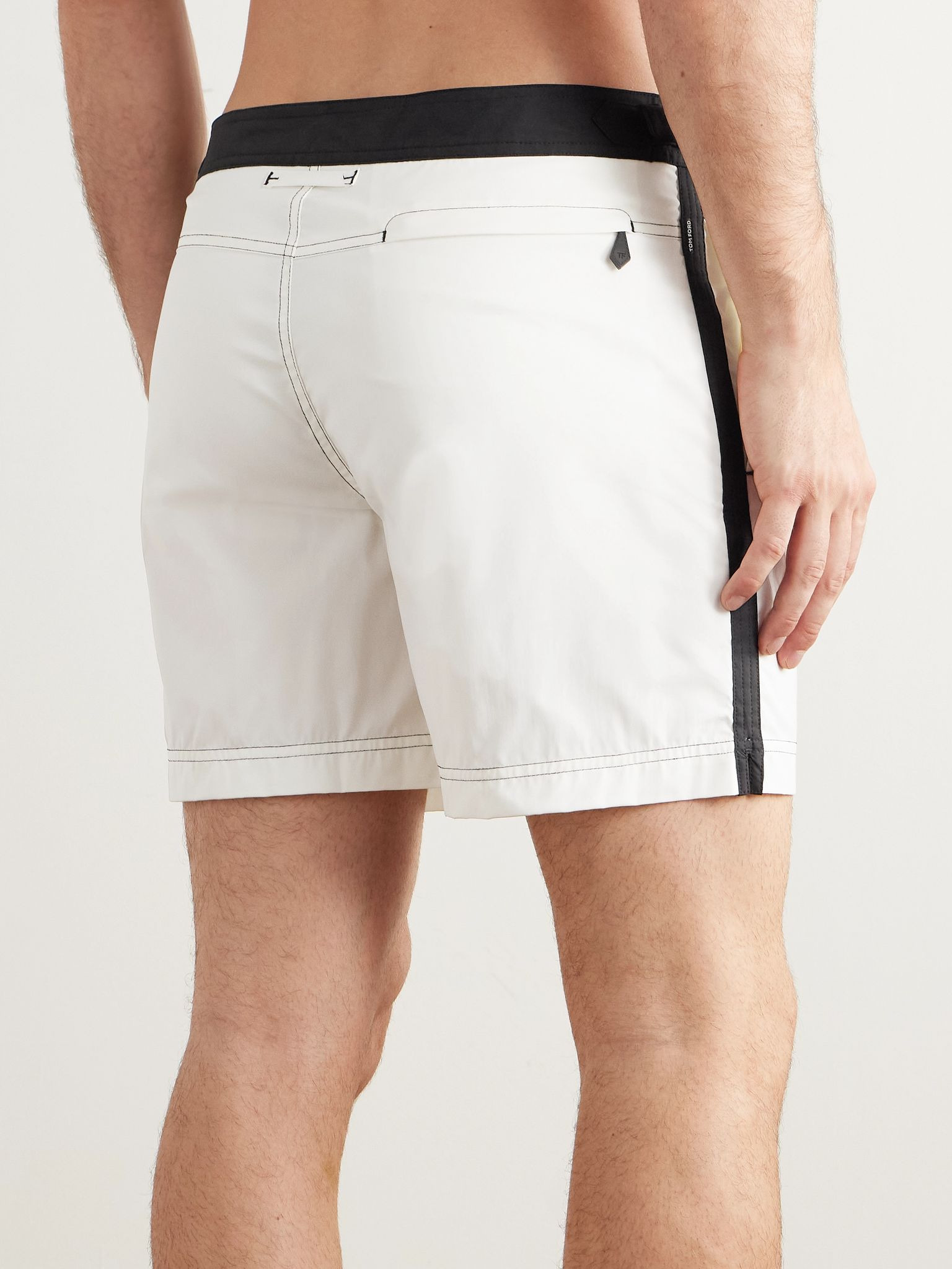 Straight-Leg Mid-Length Striped Swim Shorts Cream - 3