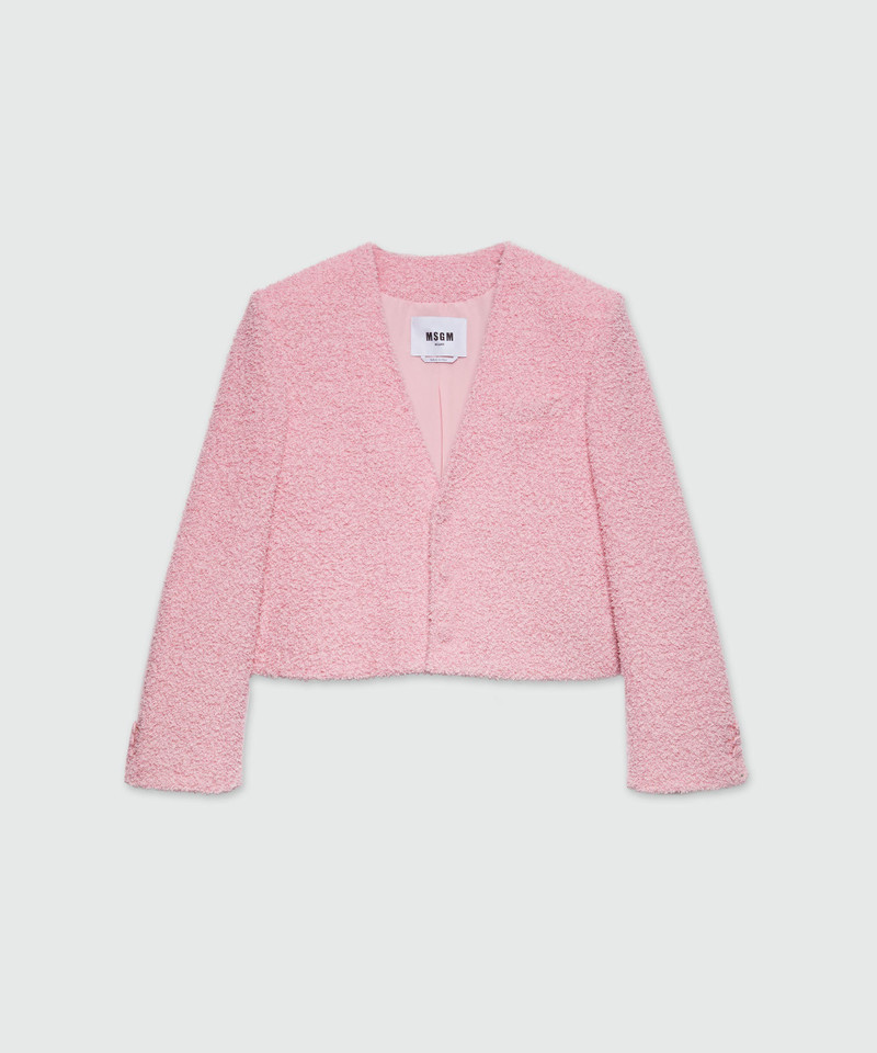Pink sponge-effect tweed jacket - 1
