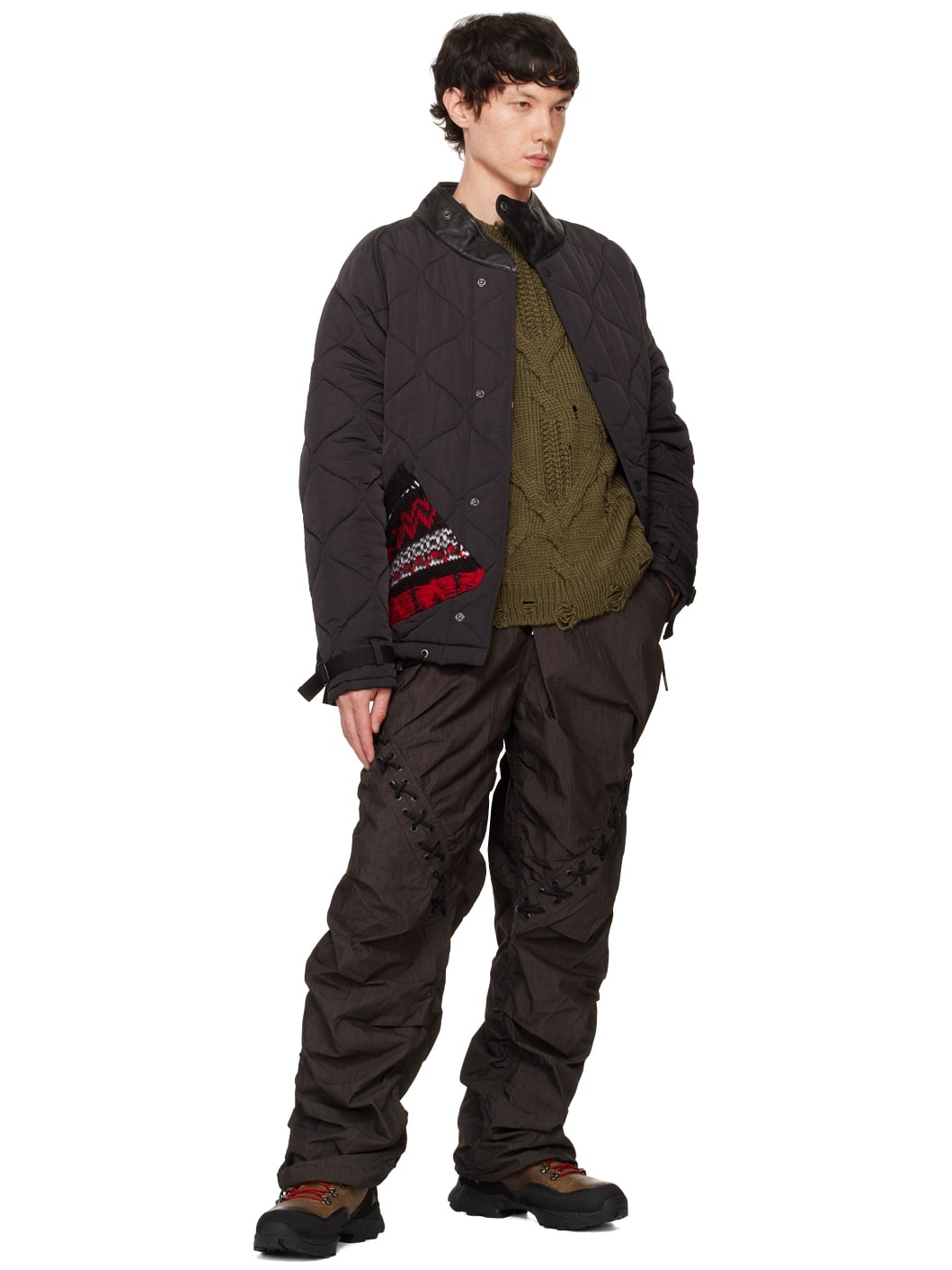 Black Nordic Knitted Pocket Quilted Jacket - 5