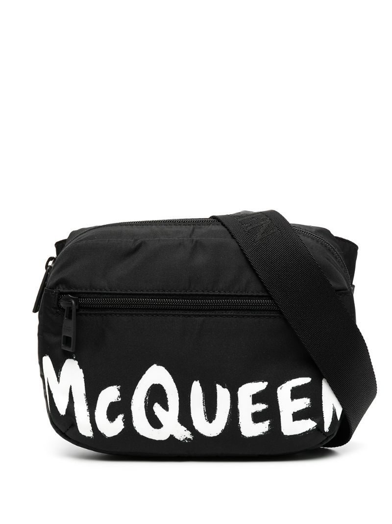 Alexander McQueen zipped logo-print shoulder bag outlook