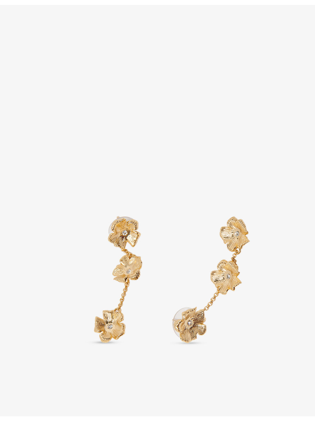 Flower crystal-embellished brass earrings - 4