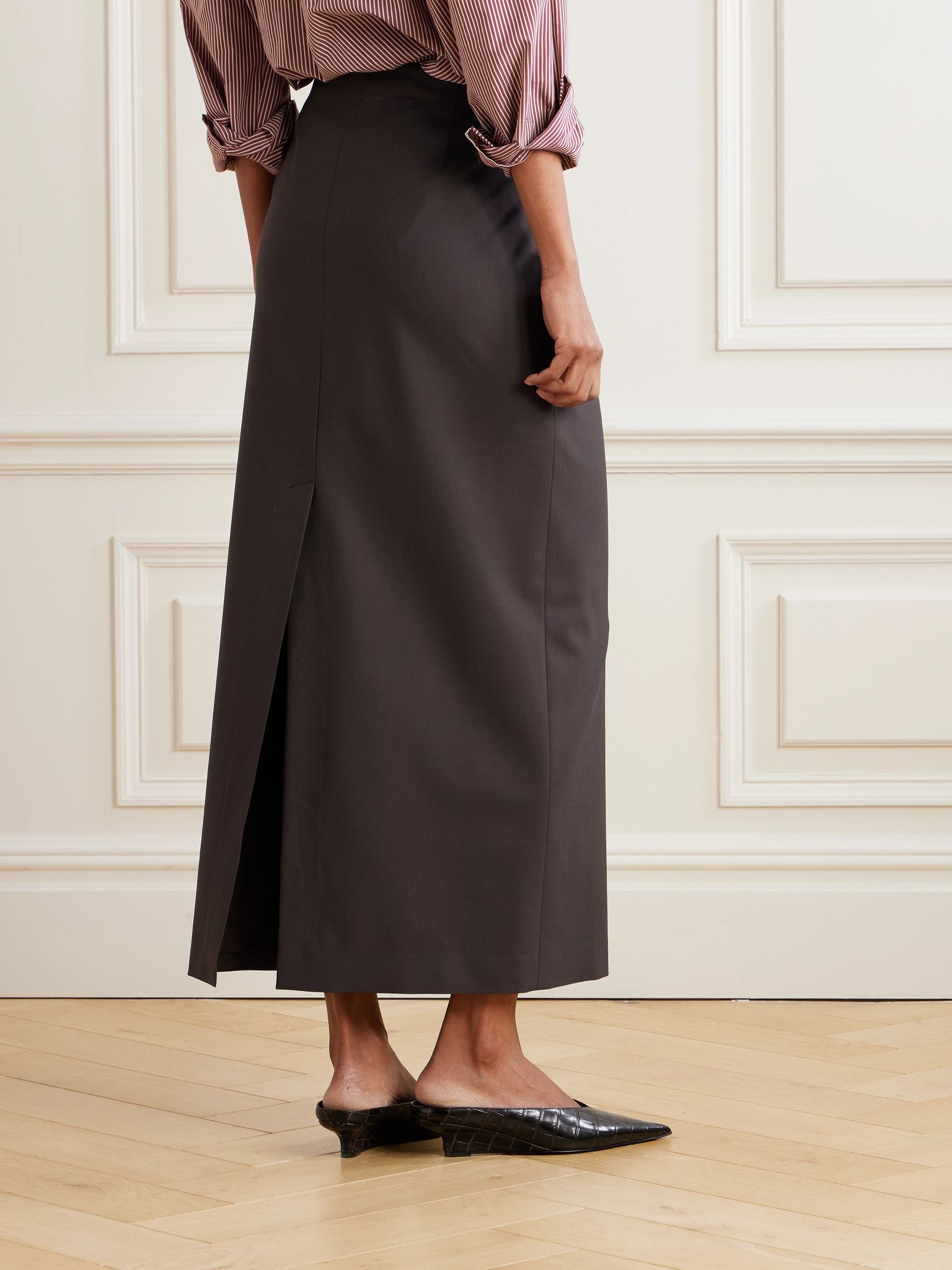 Wool-blend midi skirt Brown - 4