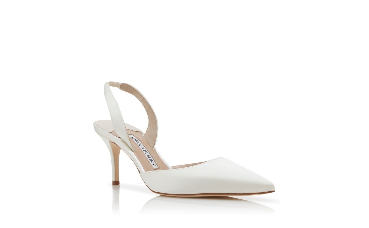Light Cream Satin Slingback Pumps - 3